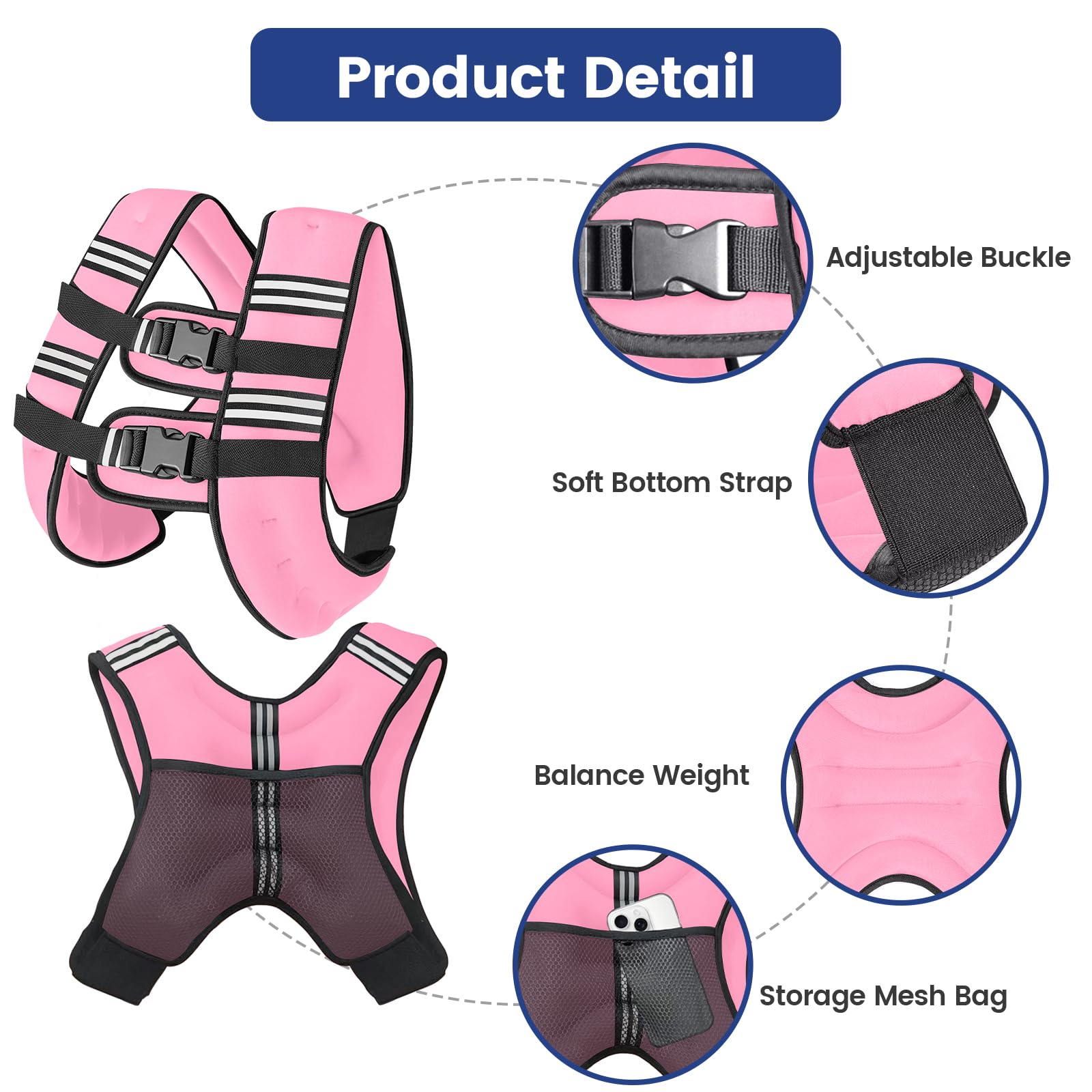 Zikopomi Chaleco con peso para mujer y hombre, chaleco de peso de 6 libras/8 libras/12 libras/16 libras/20 libras/25 libras/30 libras con rayas reflectantes para entrenamiento, entrenamiento de fuerza