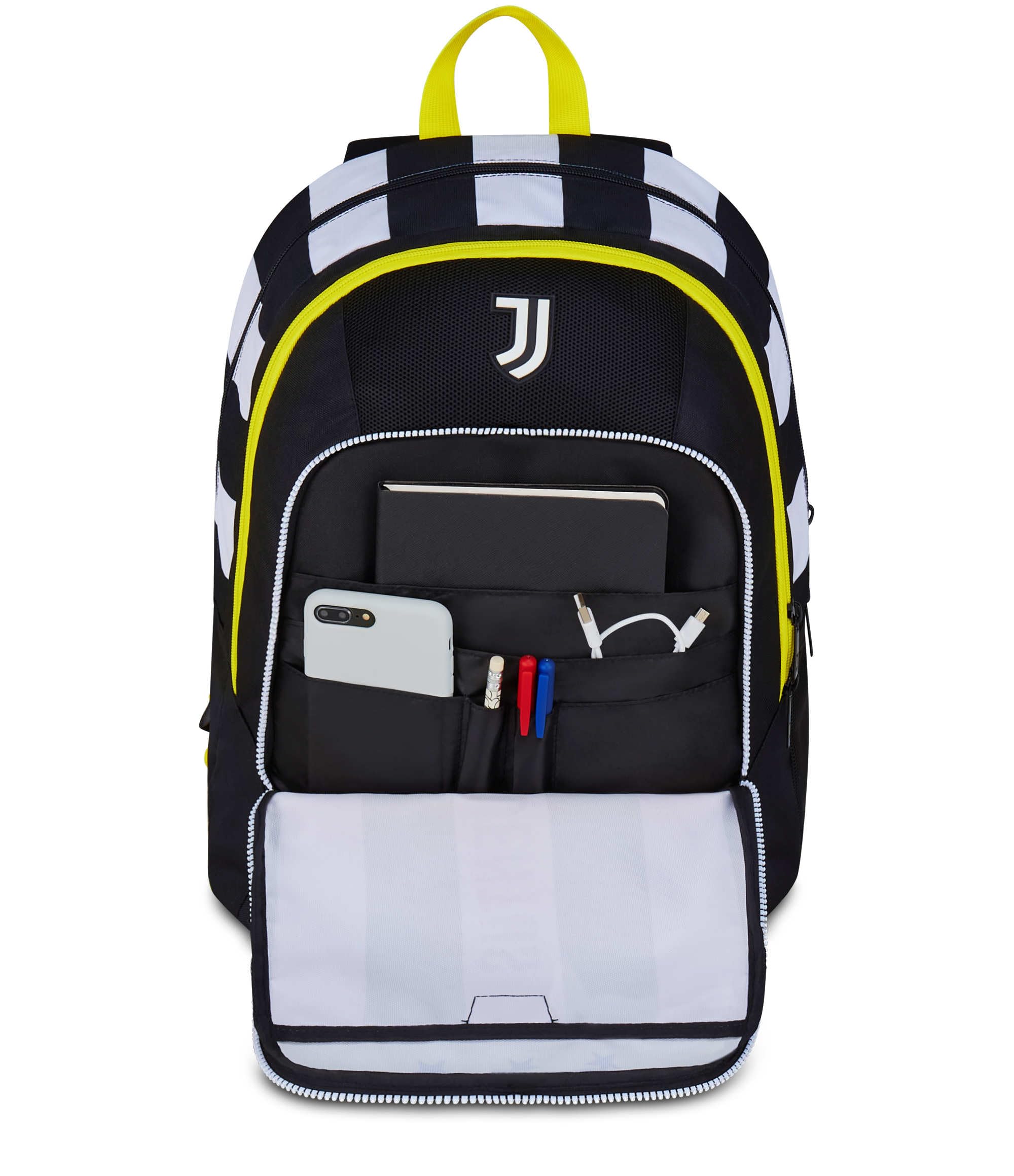 Seven Juventus Zaino Scuola Advanced, Bianco e Nero, Doppio Scomparto e Tasca per Borraccia, 29 L,Scuola Elementare, Zaino Bambino Calcio