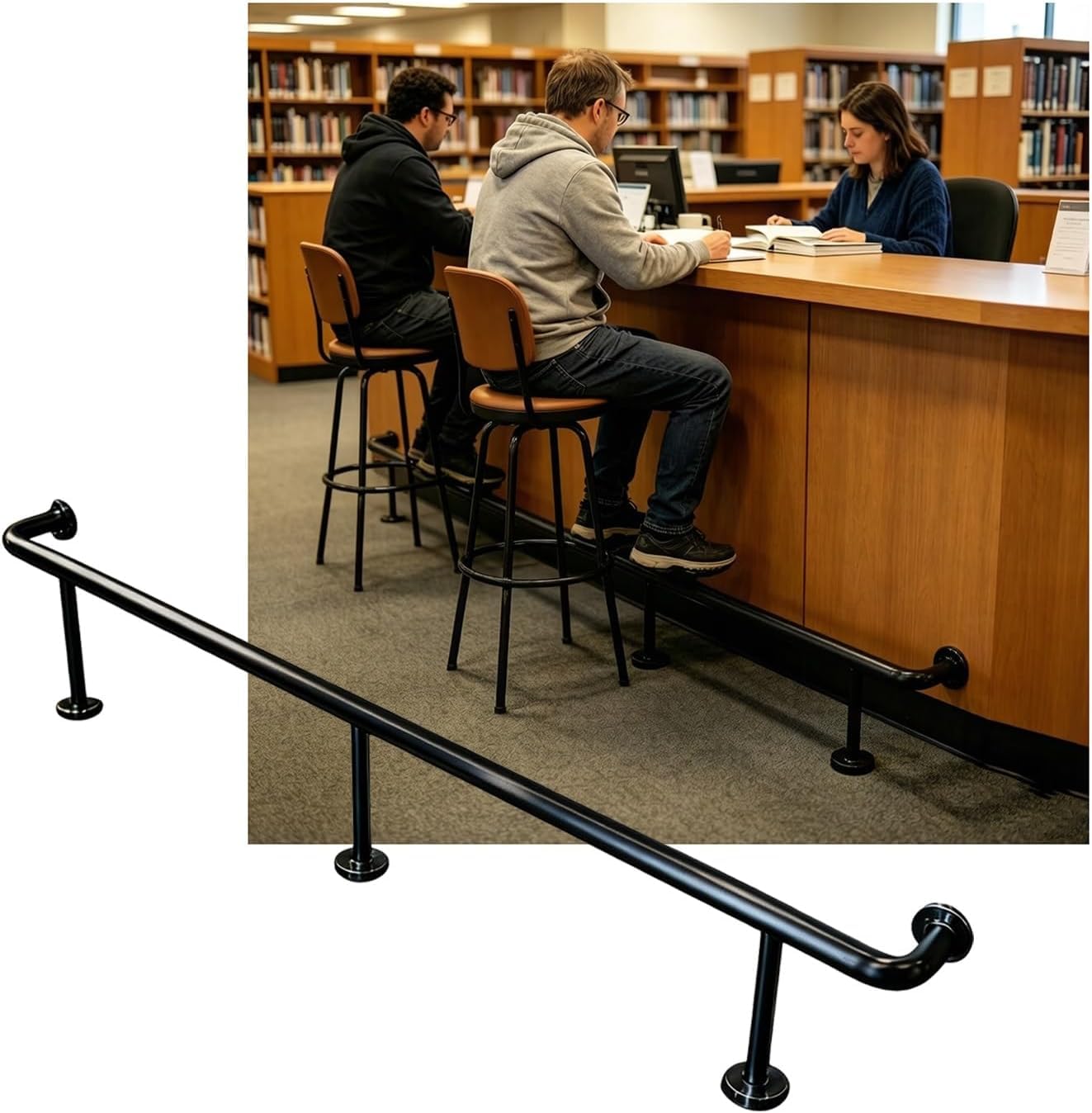 HGOuhK Bar Foot Rail Kit Heavy Duty Bar Foot Rail, Kit for Restaurant Kitchen Cafe Library Counter, 3.28~16.4ft(Schwarz,3.5M/11.48FT)