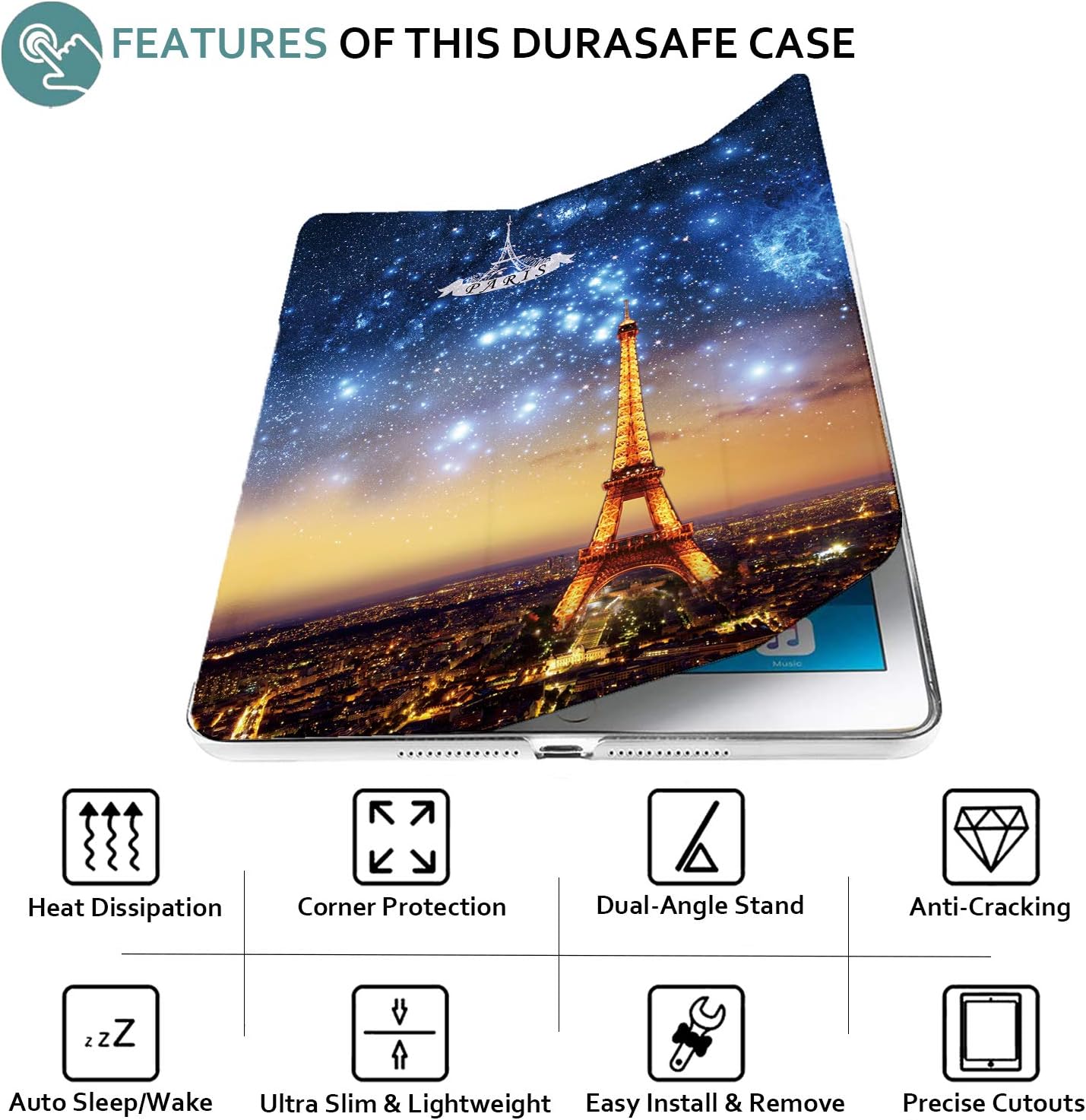 DuraSafe Cases iPad 10.5 Air 3rd Generation [ Air 3 2019 ] MV172LL/A MV162LL/A MV152LL/A MUUT2LL/A MUUR2LL/A MUUQ2LL/A Trifold Printed PC Lightweight Protective Clear Back Cover - Paris Night