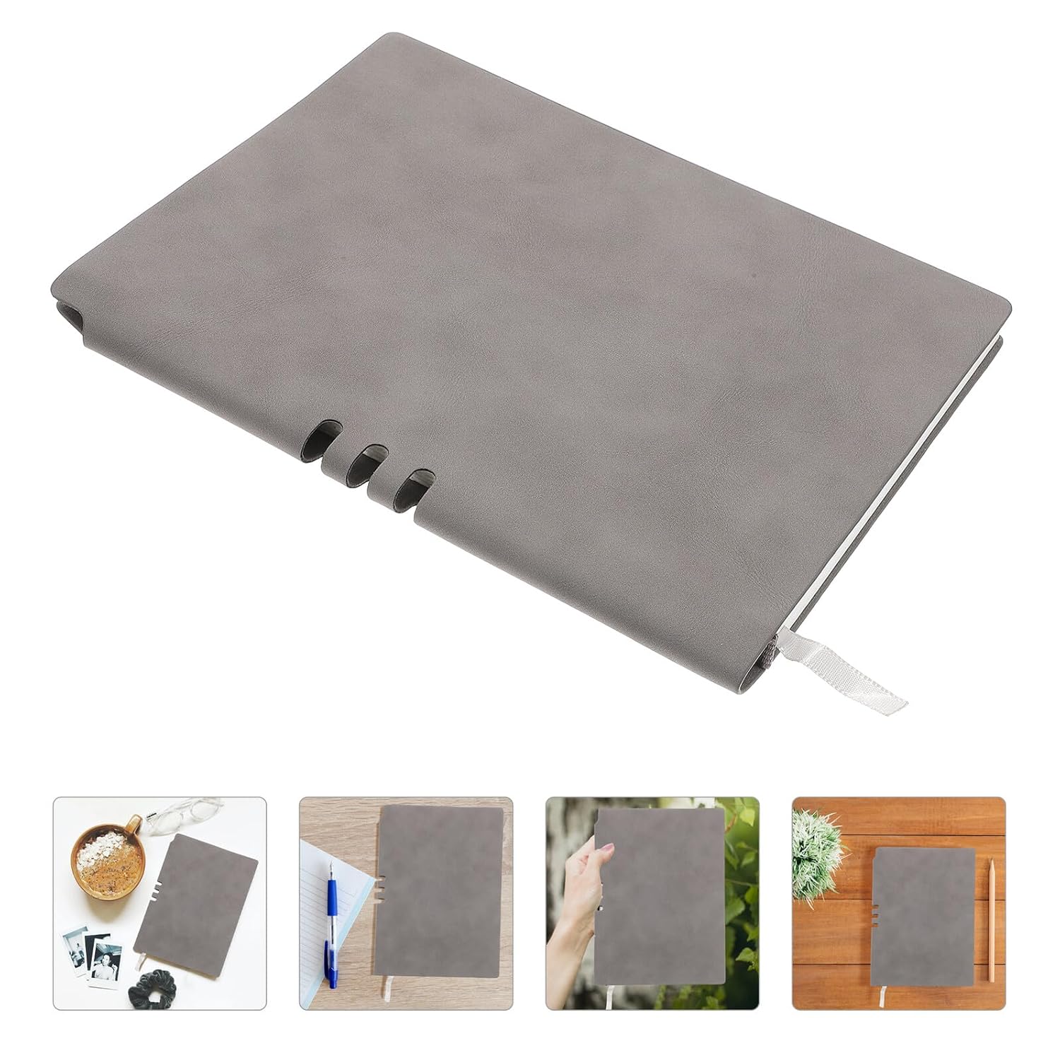 BETOOKY Leather A5 Notepad Notebook Portable Business Journal with Soft Cover, Grey Office Conference Writing Pad for Students and Work Use