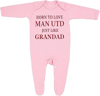 Cheekytots Baby,Clothing,Baby Boys 0-24m,Sleepwear & Robes,Sleepsuits 'Born To Love Man Utd Just Like Grandad' Baby Boy Girl Sleepsuit Designed and Printed in the UK Using 100% Fine Combed Cotton