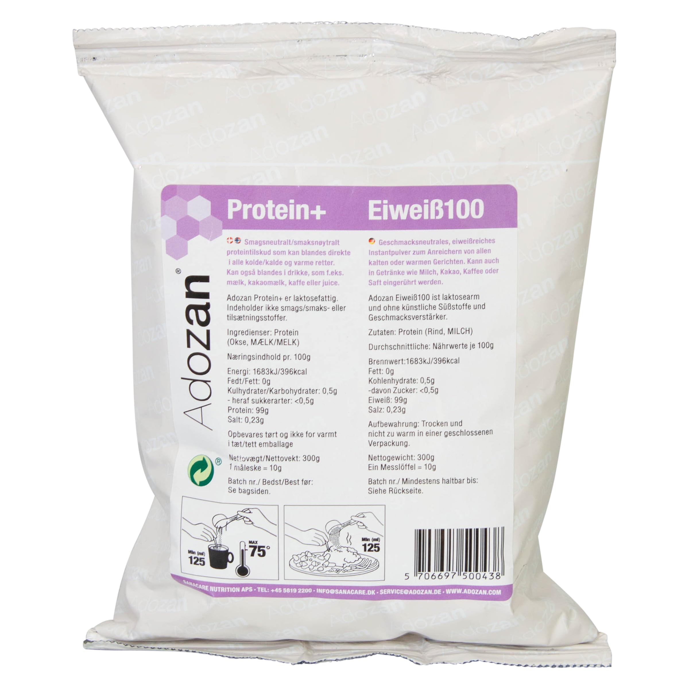 Adozan Eiweiß 100 | 99% Whey Isolate/Rind Protein Pulver | Neutral, Ohne Zucker & Fett | Für Diät & Regeneration | 300g