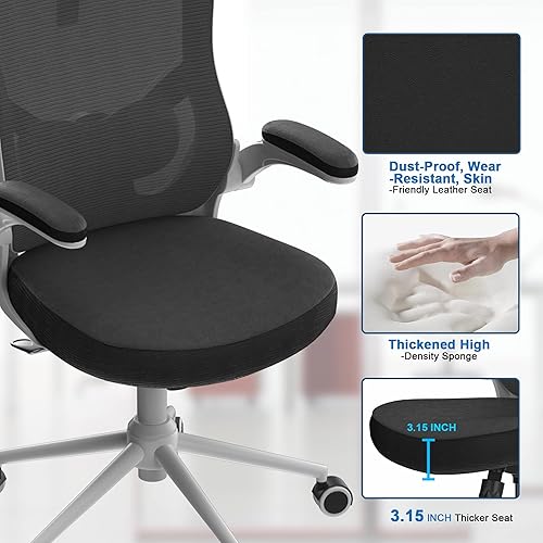 Miniatura 6 de Silla de oficina ergonómica con reposacabezas ajustable y soporte lumbar, silla de escritorio con respaldo alto con brazos abatibles, silla