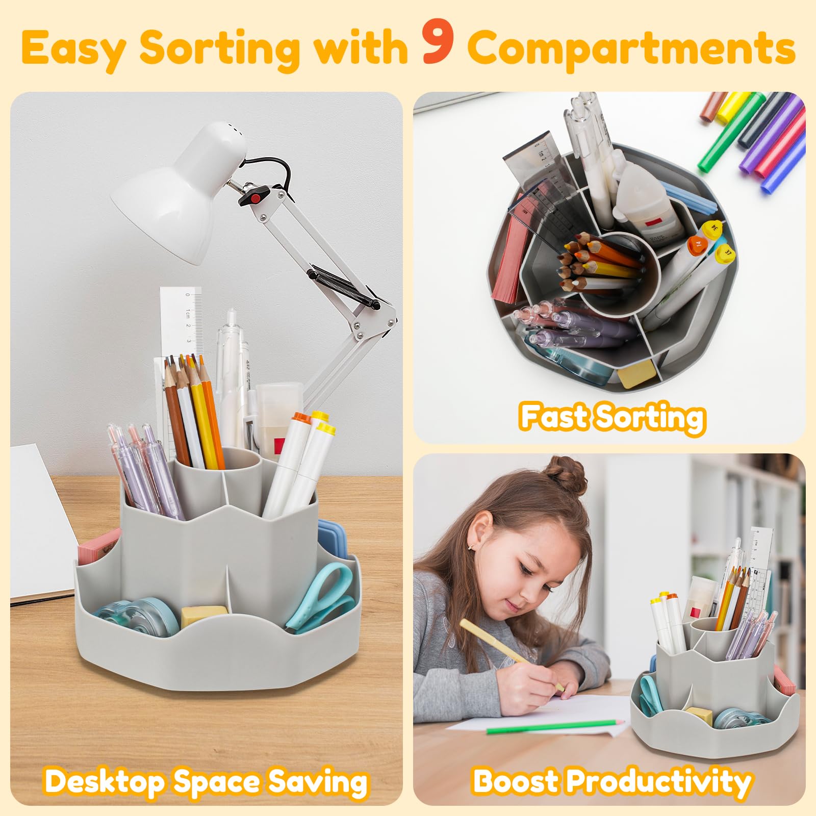 Porte-Crayons Rotatif À 360°, Pot À Crayons Avec 9 Compartiments, Range Stylos Pivotant