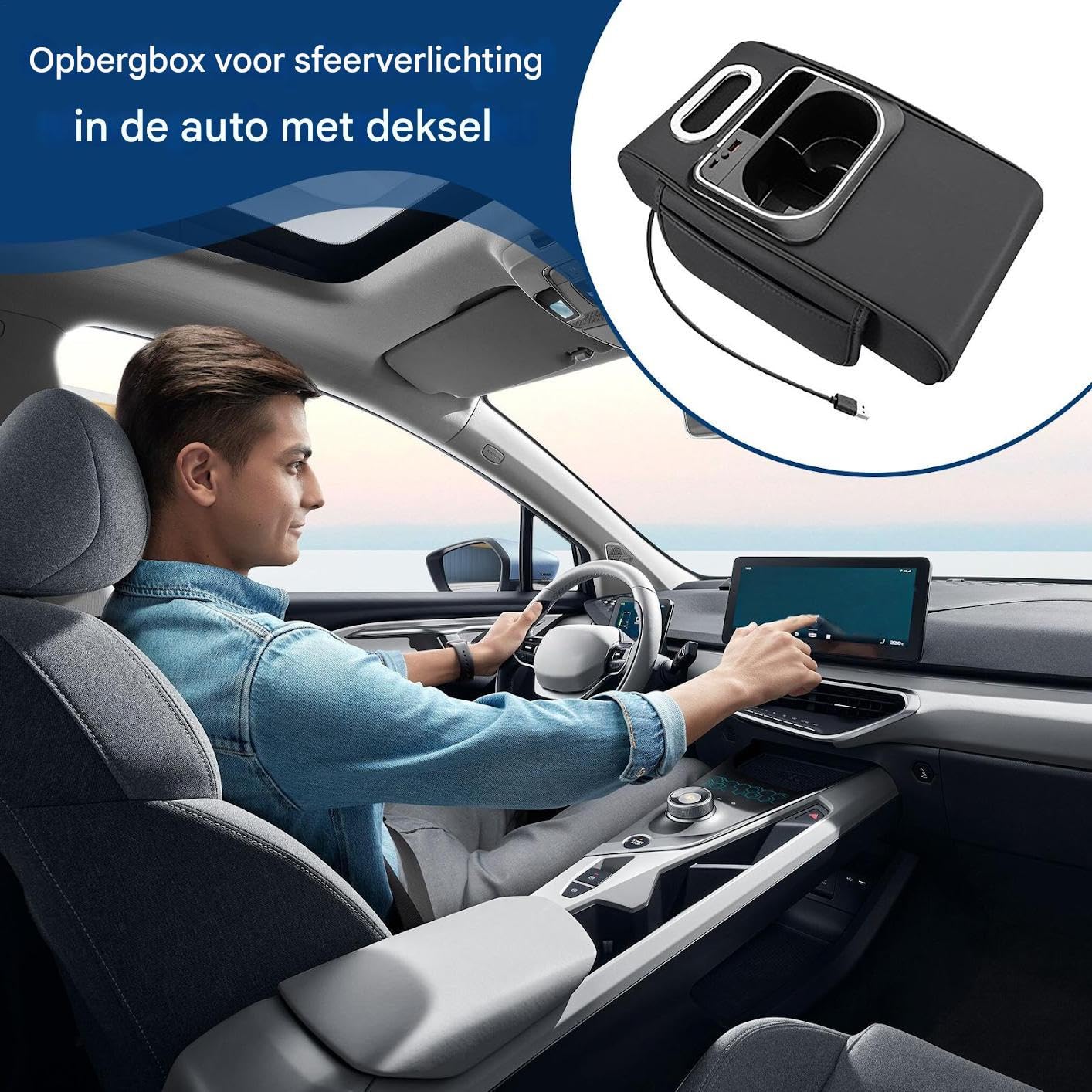 de Almacenamiento para Reposabrazos de Coche Portabotellas Con Base Gruesa