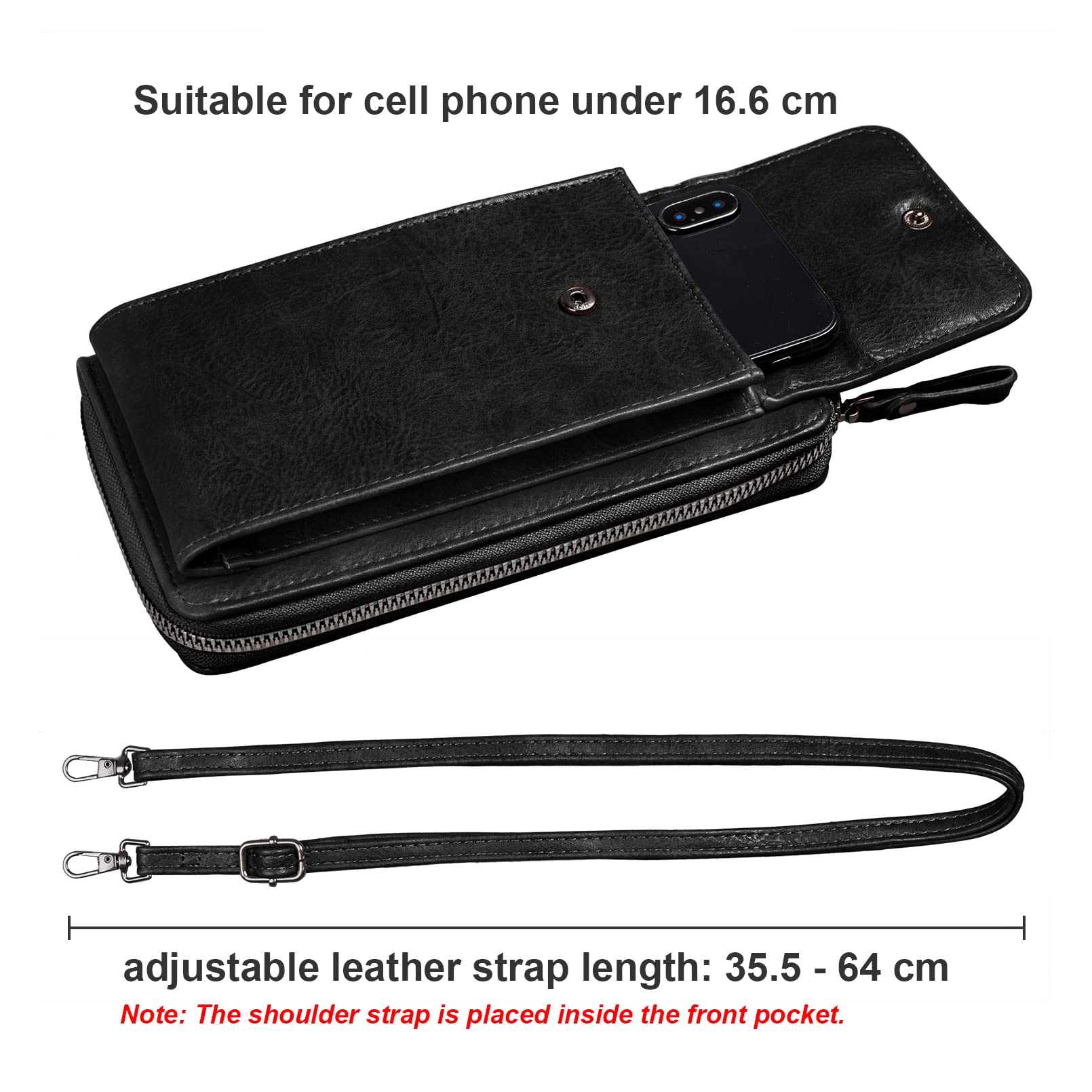 Kememo Damska torba na ramię na telefon komórkowy, ze skóry PU, torebka na telefon komórkowy do zawieszenia z portmonetką, przegródkami na karty, crossbody, portfel, mała torebka