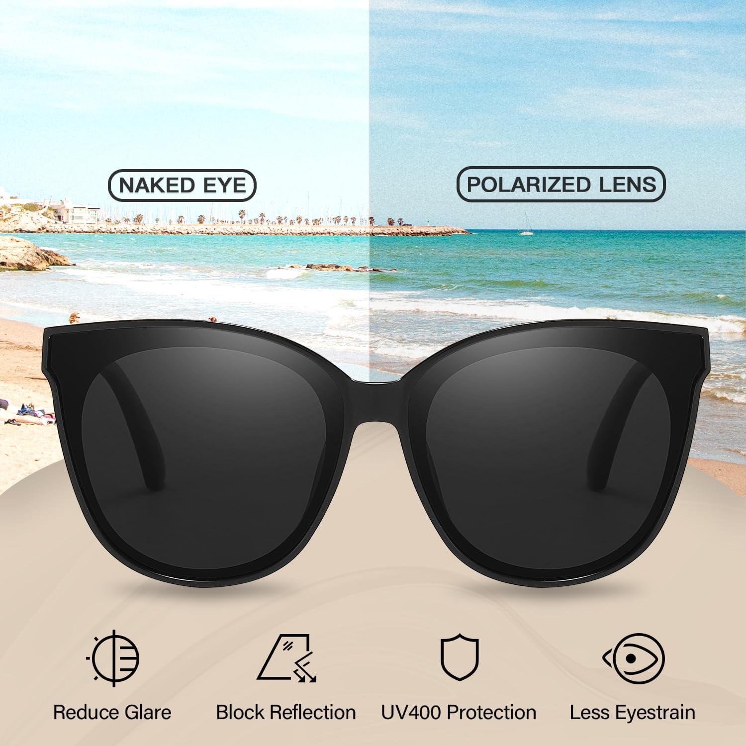 HASFOX Cat Eyes Sunglasses for Women | Polarized UV Protection Shades for Driving | Lightweight Oversized Style | Hard Case - Image 6