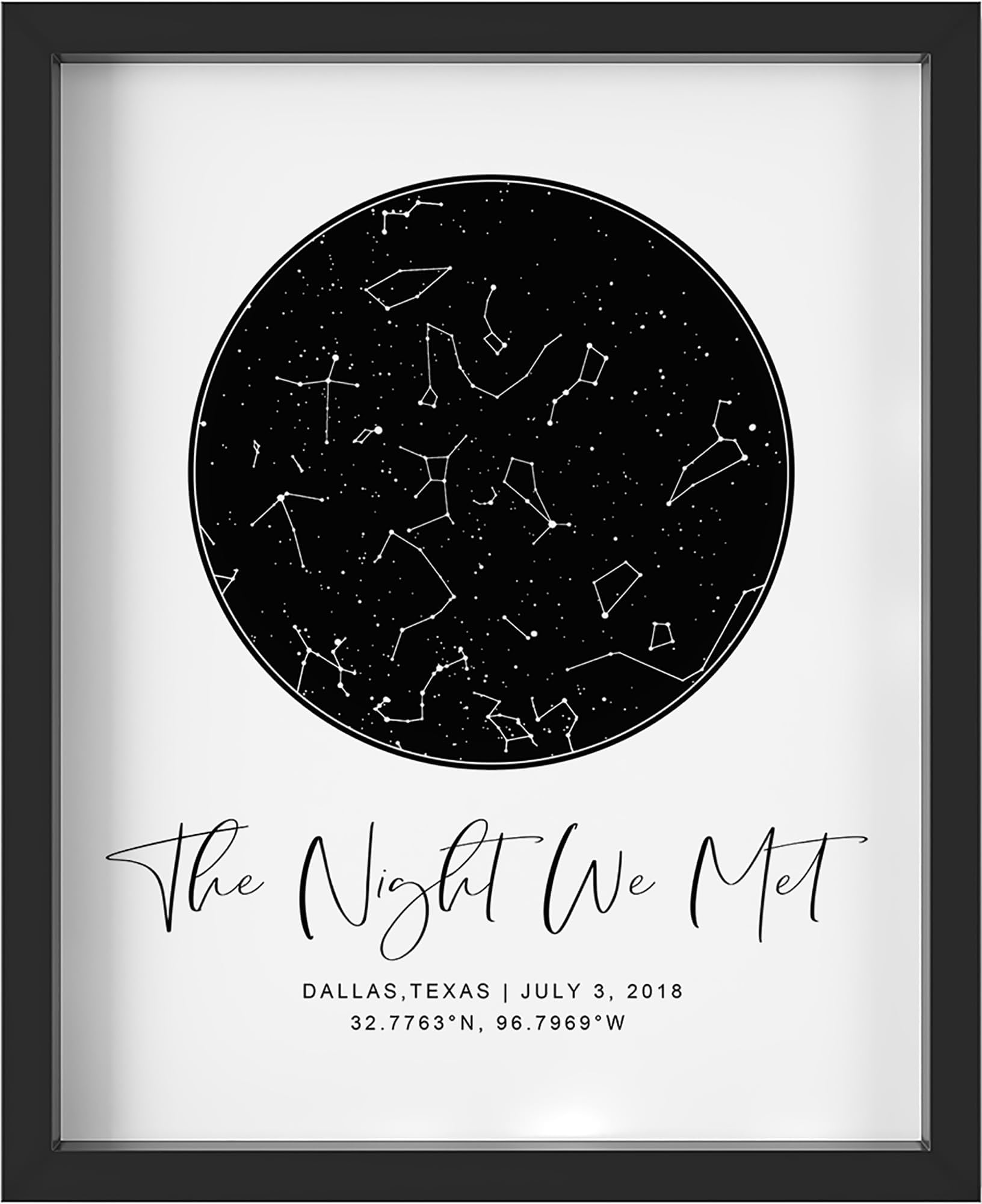 Personalized Star Map With Specific Dates & Place - Custom Constellation Map Print, Unframed - Special Occasion Star Chart Wall Art - Great Anniversary, Engagement, Wedding, Romantic Gift (White)