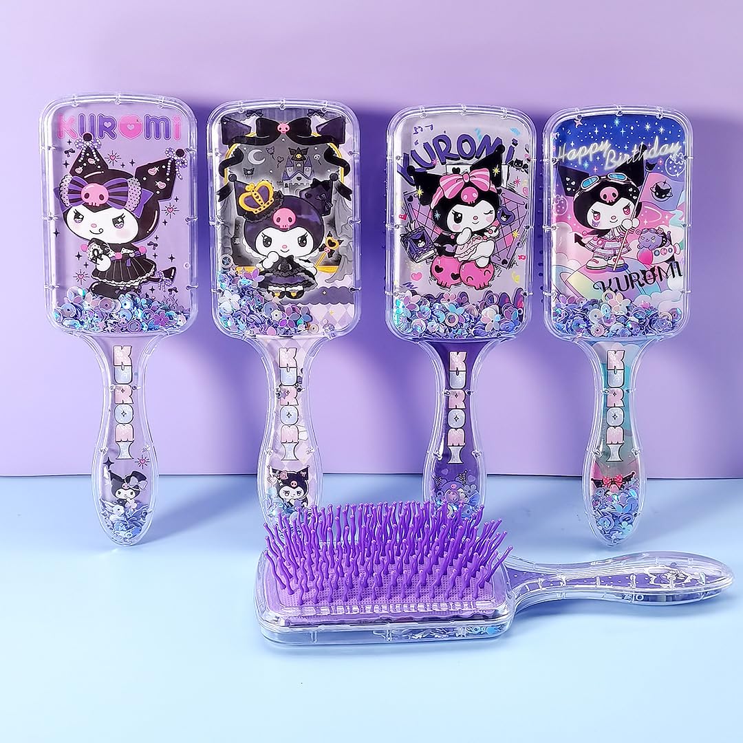 FEIFEI'S BOW Princess mermaid Hair Brush,Paddle Hairbrush for Girls Kids,Easily Glide Through Knots No Pull Glitter Bristle Tangle Brushes Sequin airbag comb Gift (KURO) - Image 2