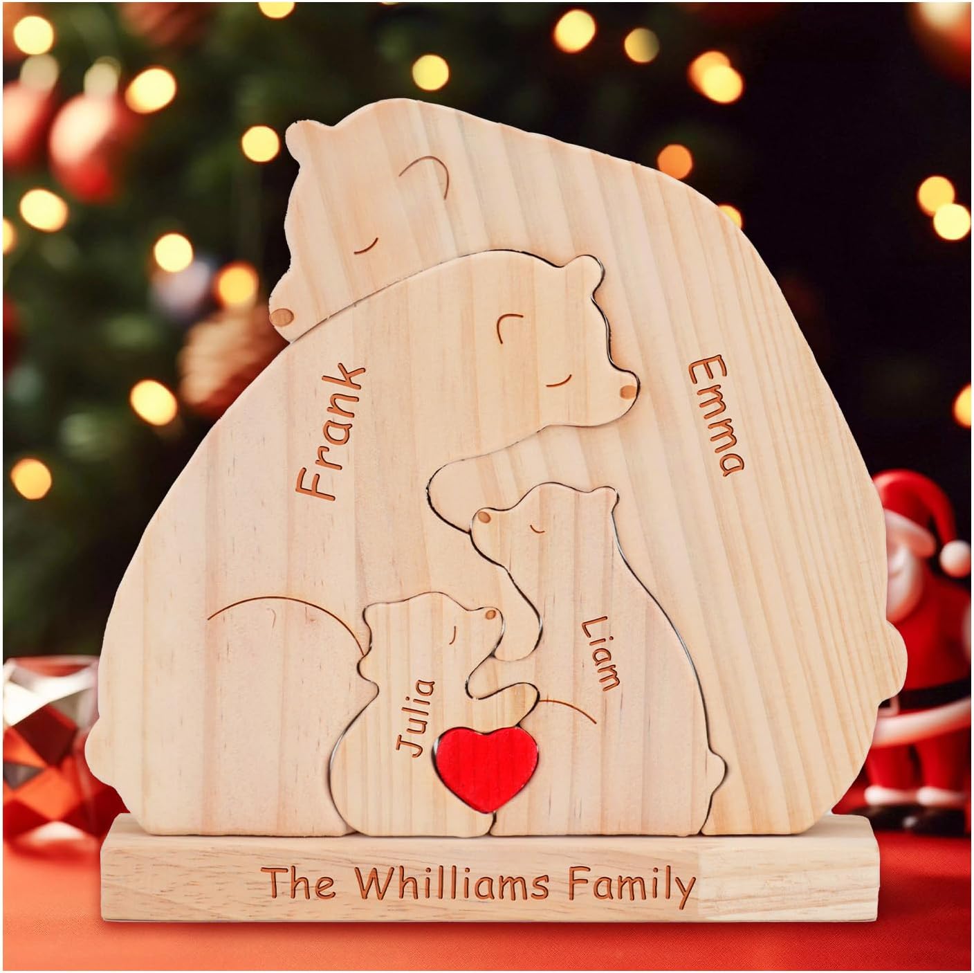 Wooden Bear Puzzle with 2-7 Names, Personalized Hugging Bear Family Puzzle Gifts for Mom Dad Family Members, Custom Christmas Birthday Thanksgiving Adoption Day Gifts