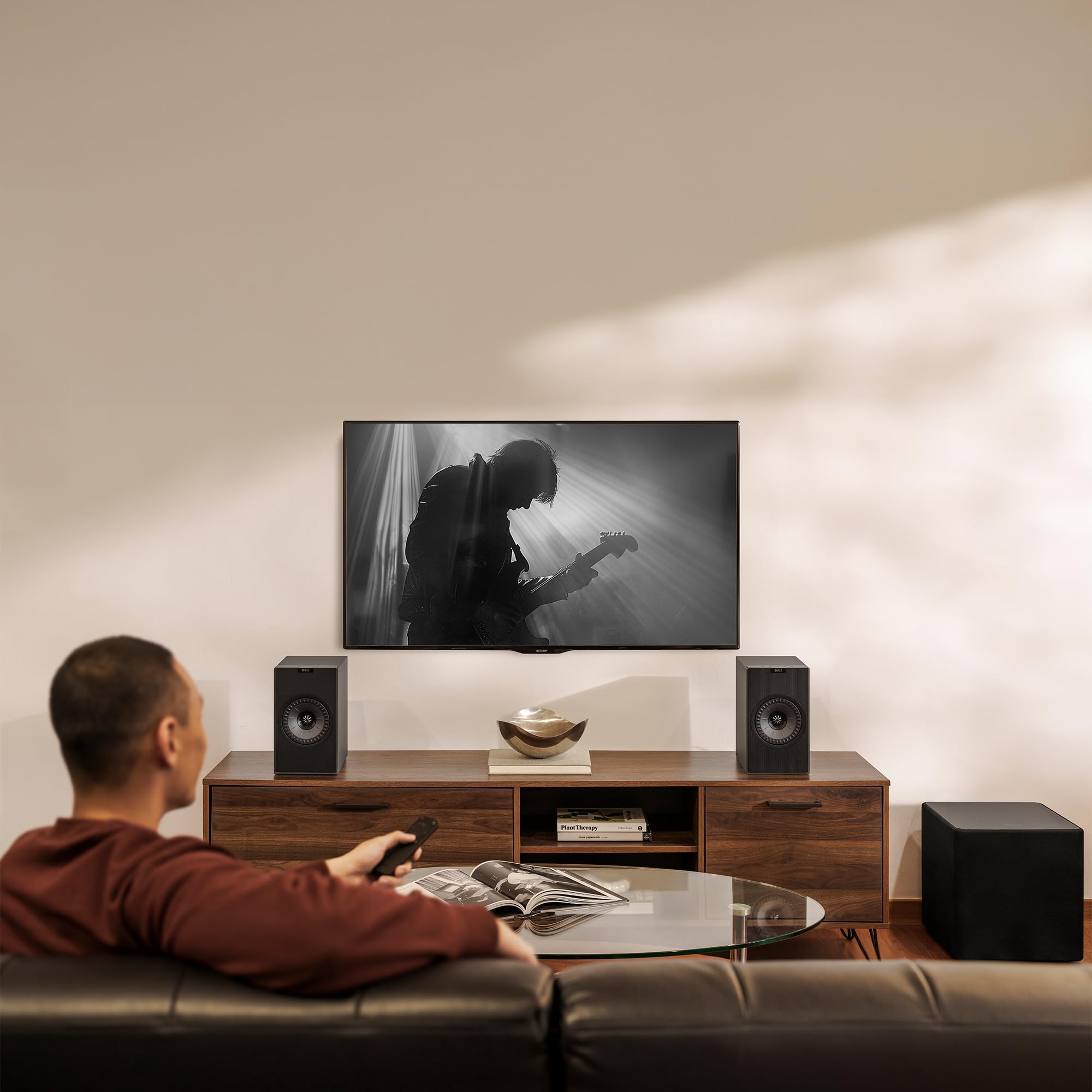 KEF Coda W Altavoces de estantería inalámbricos de Alta fidelidad, Titanio Oscuro | Bluetooth 5.4 aptX Lossless | para Tocadiscos, TV, PC, portátil y más | Música | TV y Cine en casa | Gaming