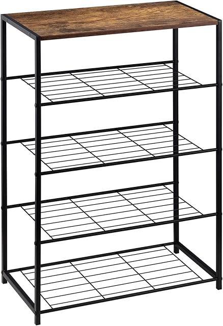 WOLTU Shoe Rack 4 Tier Shoe Bench with Seat Standing, Metal Wood Shoe Storage Cabinet cupboards Organizer for Hallway SR0088dc