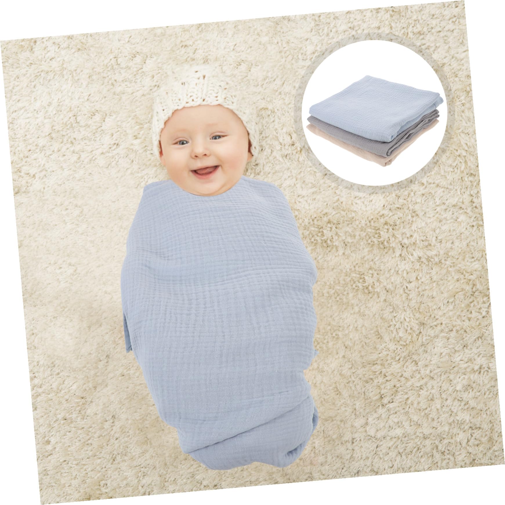 ERINGOGO 3 Pezzi Coperta Mussola per Ragazzo Ragazza Fascia Avvolgente Traspirante per Ragazzo Ragazza Unisex Morbida e Ampia per Nanna e Bagnetto