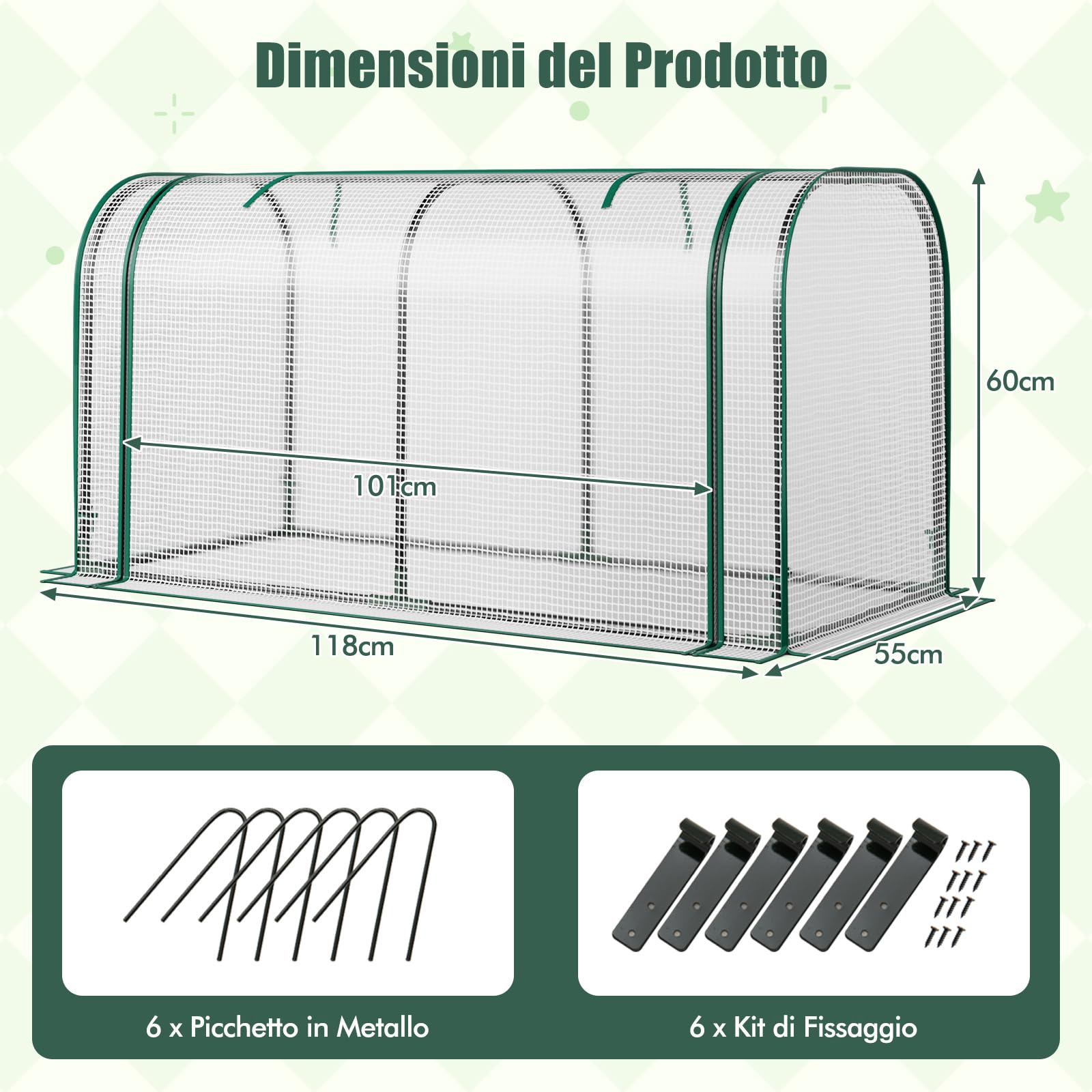 RELAX4LIFE Serra da Giardino con Porta Avvolgibile, Mini Serra Orto Vivaio, Materiale in in PE, Struttura Metallica, 118 x 55 x 60 cm (Bianco)