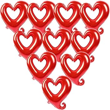 Soochat Red Heart Balloons, Heart Shape Foil Mylar Helium Balloon for Valentine's Day Wedding Party Decorations 10 Pcs