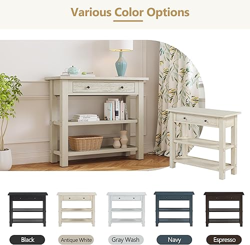 Miniatura 47 de Mesa consola rústica, mesa de sofá de 50 pulgadas de largo con 3 cajones y estante de almacenamiento abierto de 2 niveles, para sala de estar,