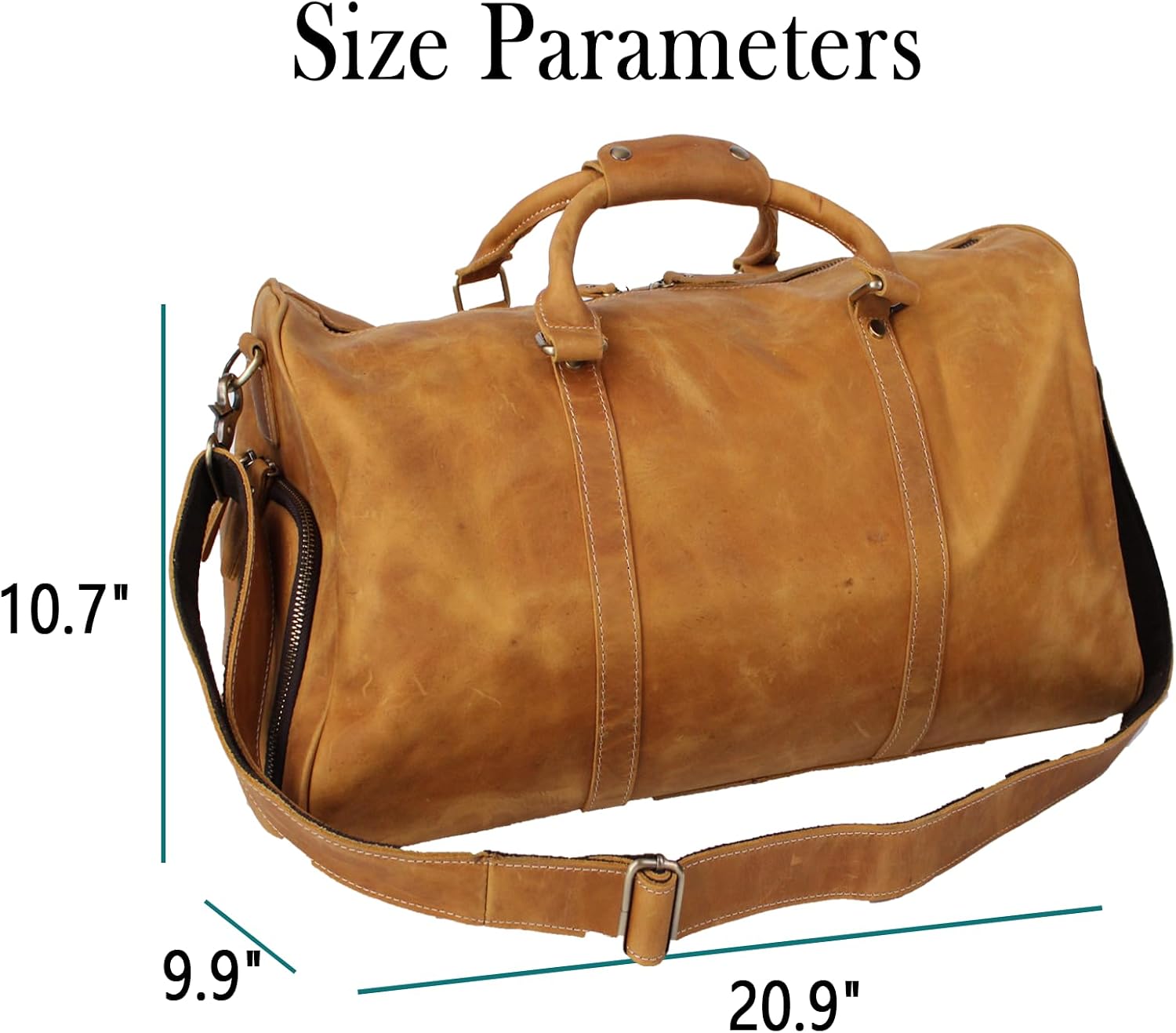 Vintage Crazy Horse Leather Travel Duffel Bag with Shoe Compartment Multi-Carry Duffle +Brass Anti-Scratch Feet/Business/Casual/Travel(5096-Yellow)