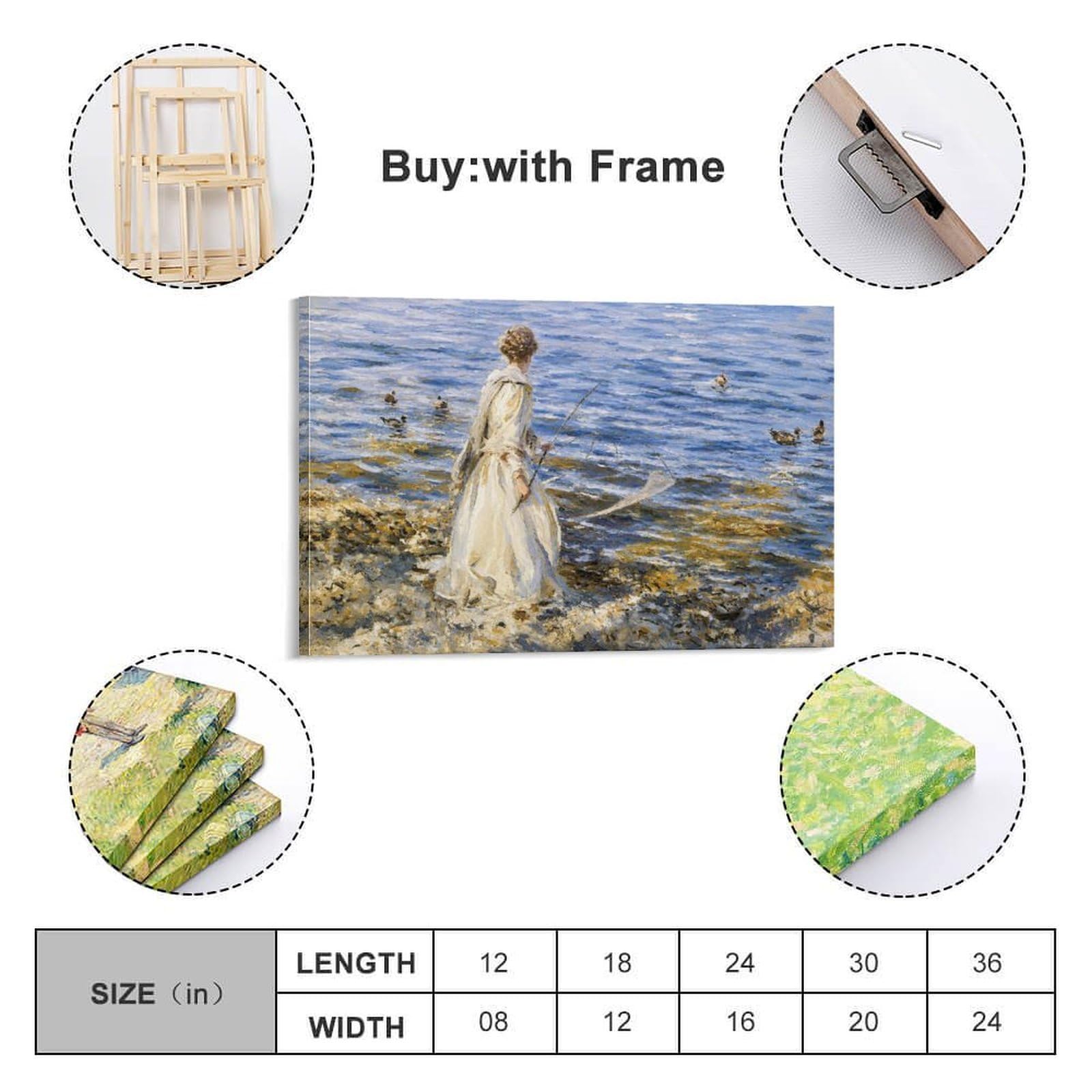 Poster artistico da parete in stile moderno, stampa su tela di lusso neutra per soggiorno e camera da letto, ispirato a John Singer Sargent Girl Fishing 40 x 60 cm