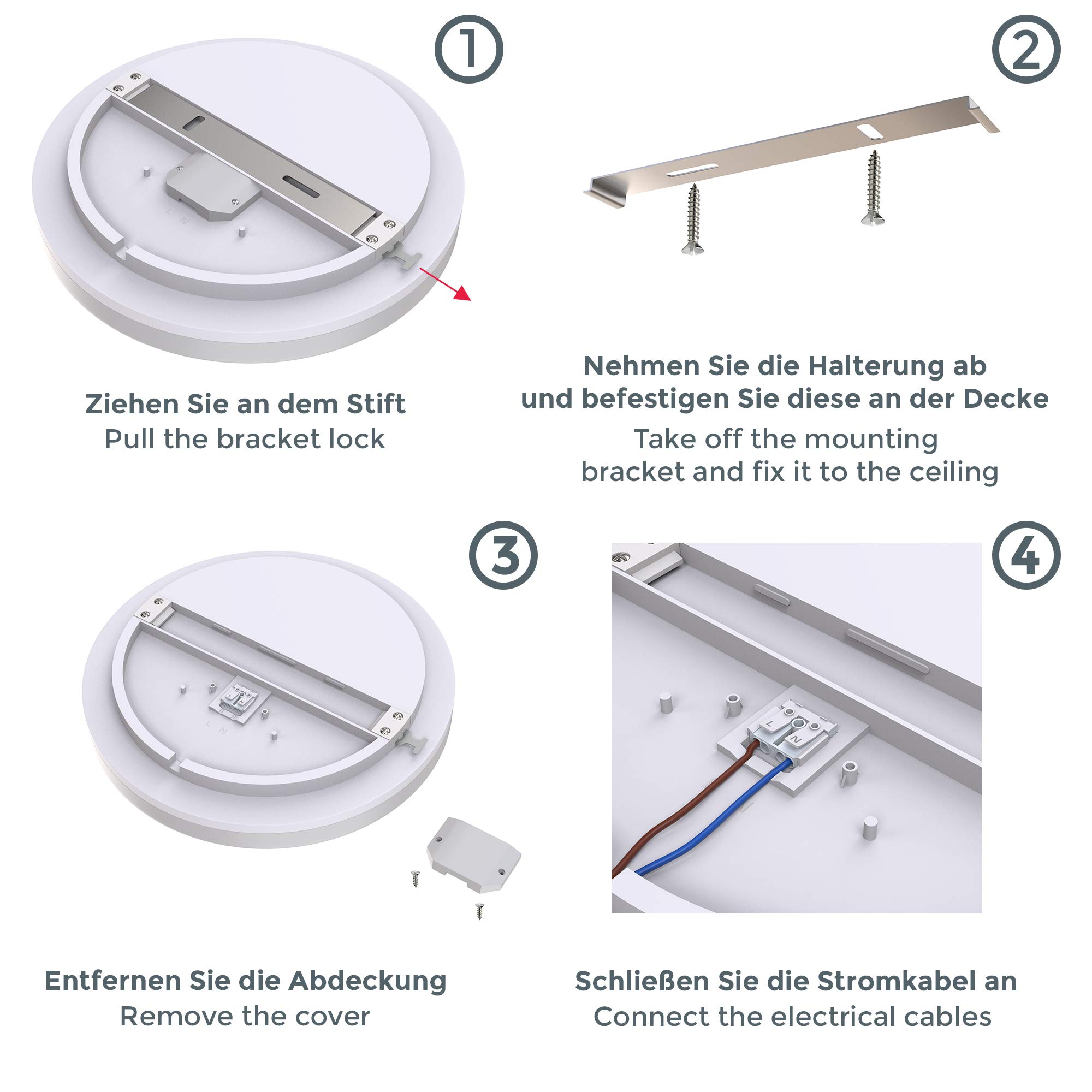 B.K.Licht - Plafón LED de 13W, Ø220 mm IP 54, Blanco Neutro 3000K, Redondo, 1500LM, plafon led techo