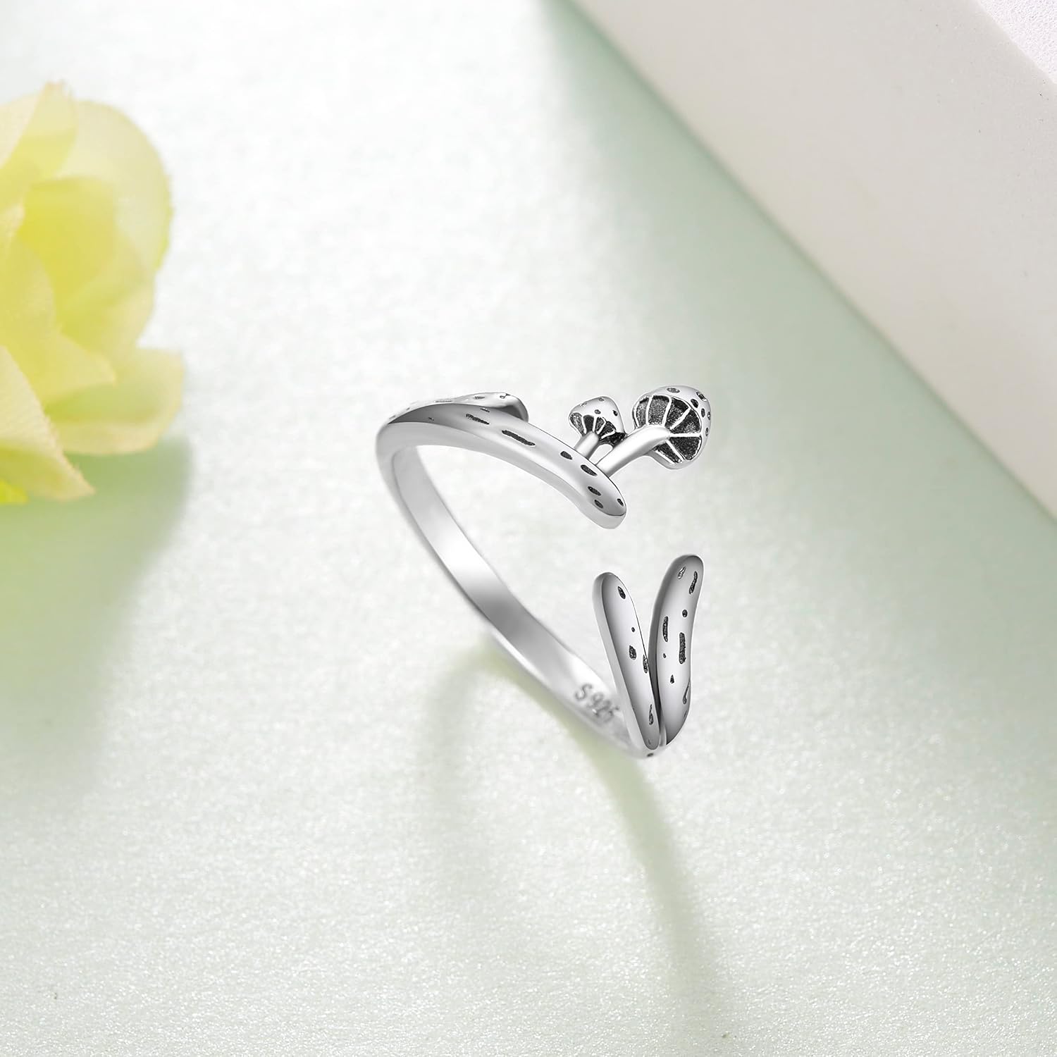 Mushroom Ring 925 Sterling Silver Mushroom Adjustable Open Ring Cute Nature Jewelry Gifts for Women Girls - Image 2