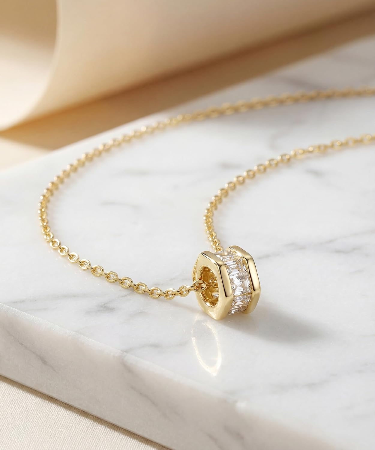 Rondelle 14K Gold Plated Necklace for Women Dainty Cubic Zirconia Pendant Simple Design Fashion Jewelry Gift for Her - Image 4