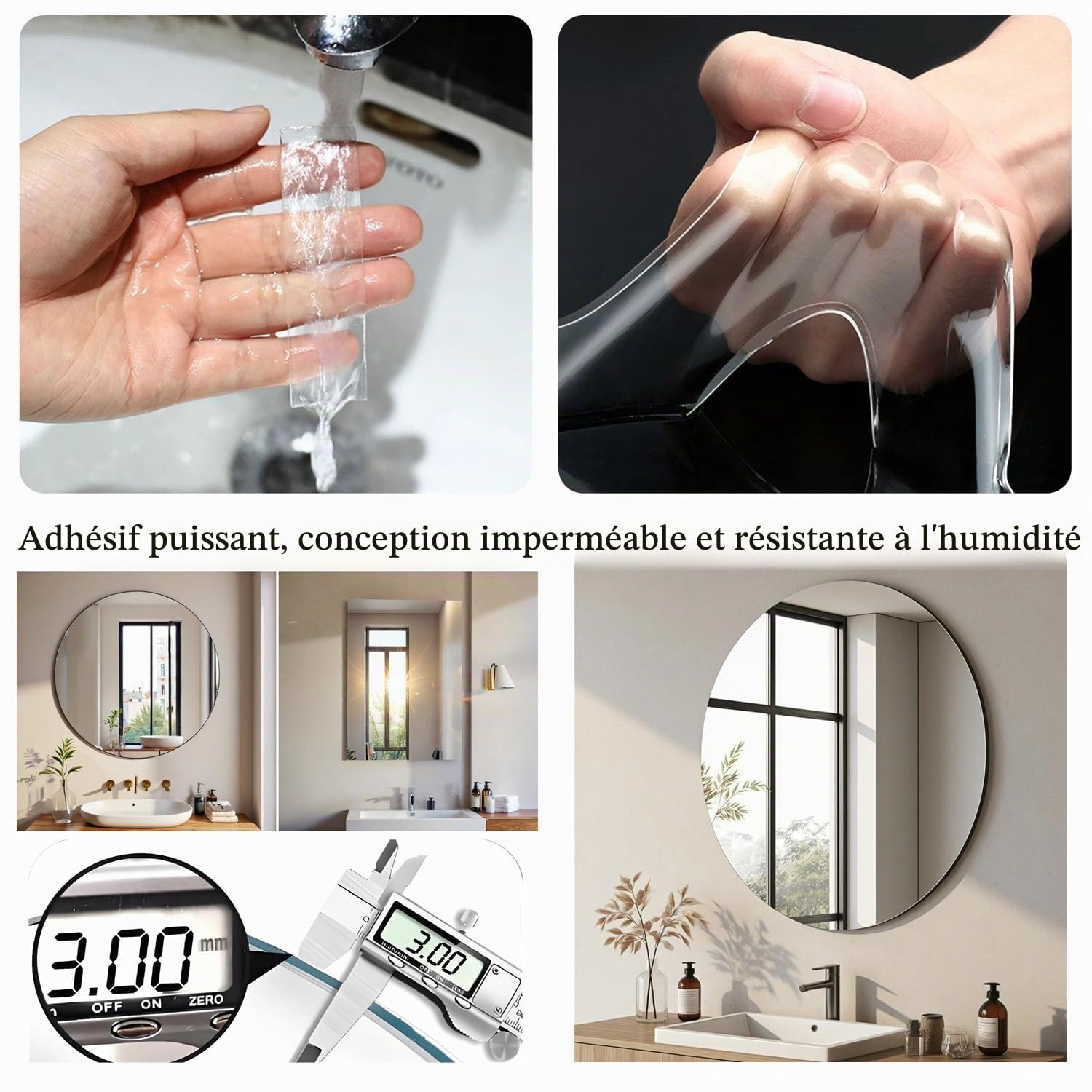 Miroir Mural Asymétrique Miroir Adhesif Mural Verre Trempé Grand Miroirs Salle de Bain, Miroirs Décoratifs Irrégulière Organique pour Chambre Porte Salon Entree (47.7 x 38cm)