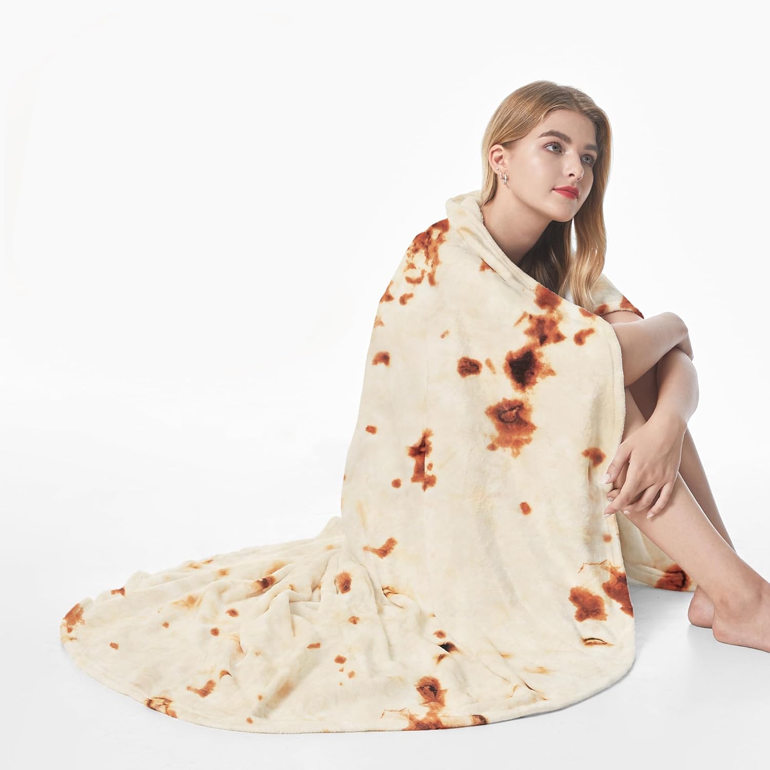 Admitrack Burrito Tortilla Blanket 90in, Double Sided Super Soft Flannel Throw, Gag Novelty Tortilla White Elephant Gift for Christmas Adults Kids Couples Parties