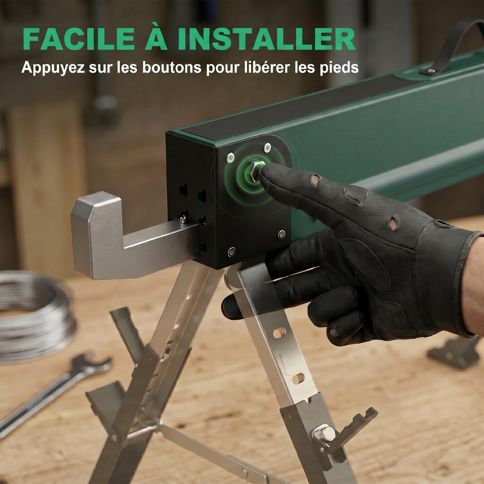 HOMCOM Lot de 2 Tréteaux Pliables en Métal, Charge Max. 1160 kg, Tréteaux Portables, Hauteur Réglable 64-81cm, Poignée de Transport, Support 2x6, pour Bricolage, Sciage, 116 x 64 x 81 cm, Vert