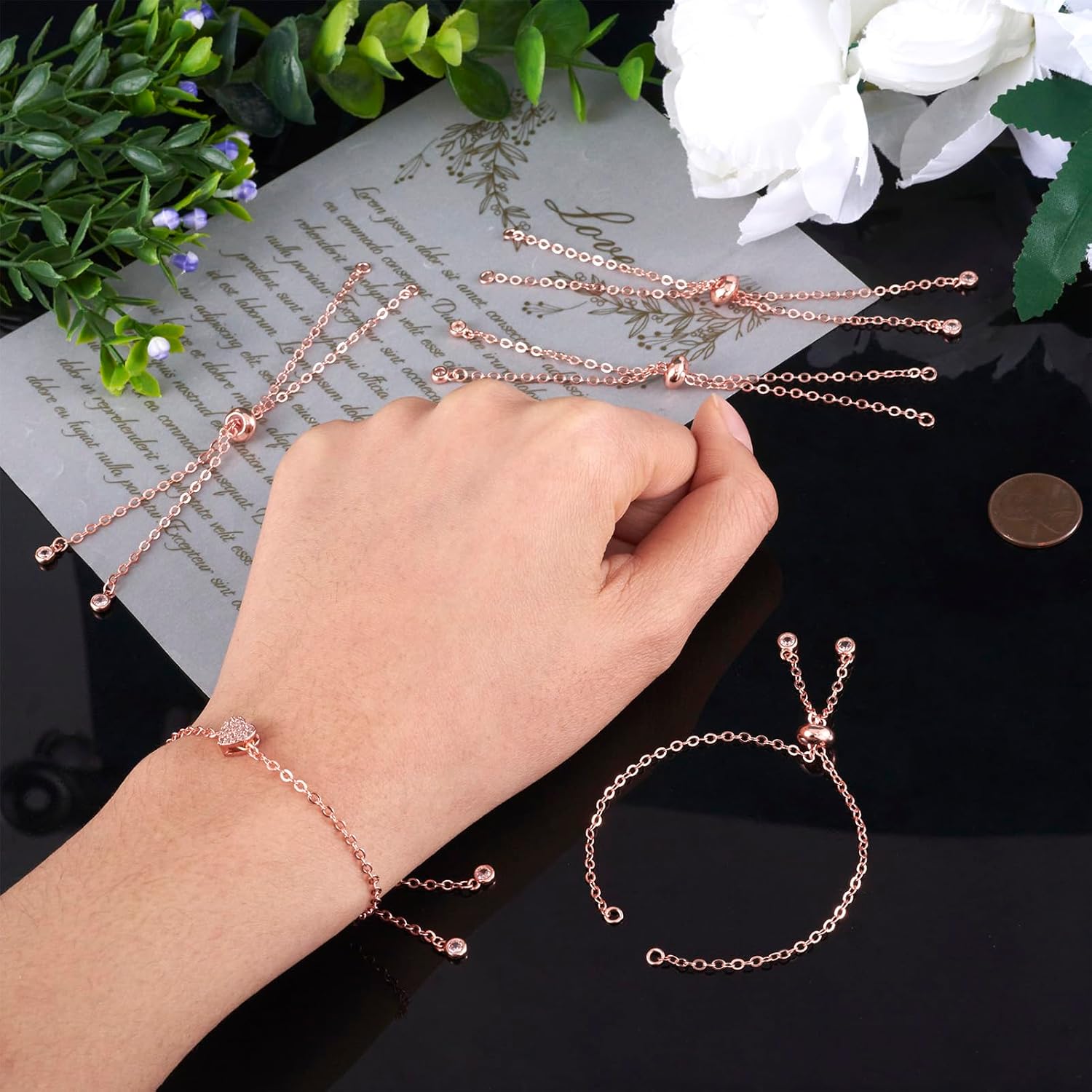 Brass Slider Bracelets Chain Bracelet Extender with Cubic Zirconia Charm Chain Making Tools for Women Men DIY Jewelry Craft Supplies - Image 2