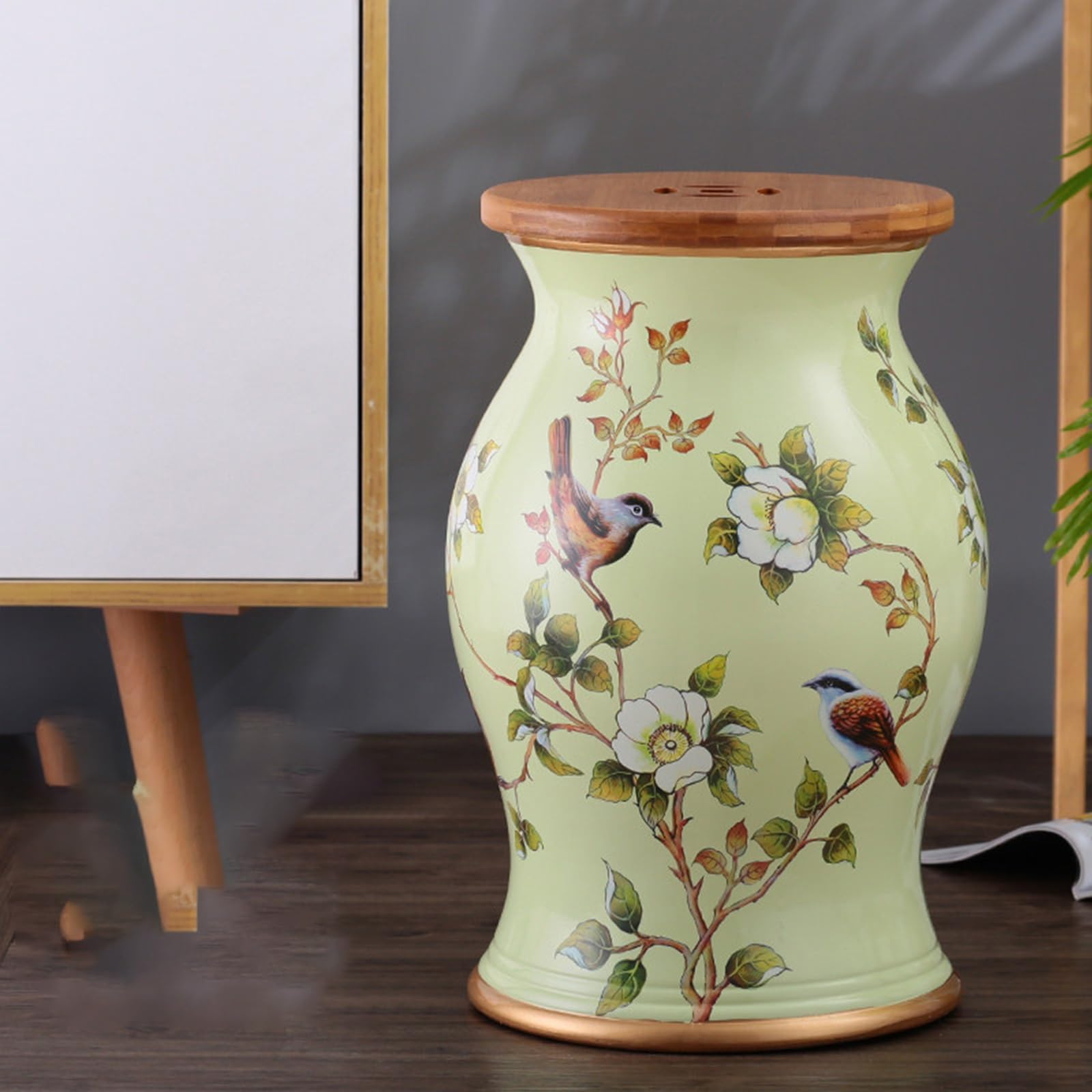 Tabouret de jardin en céramique vert clair pour balcon et salon