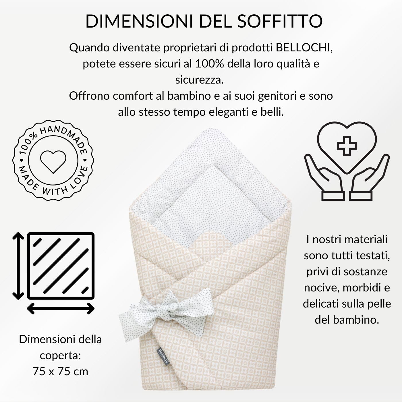 Bellochi Copertina Avvolgente Neonato - Universale Sacco Neonato per Ovetto Carrozzina Gondola Seggiolino Auto - 100% Cotone Antialergico - (Beige Dots)