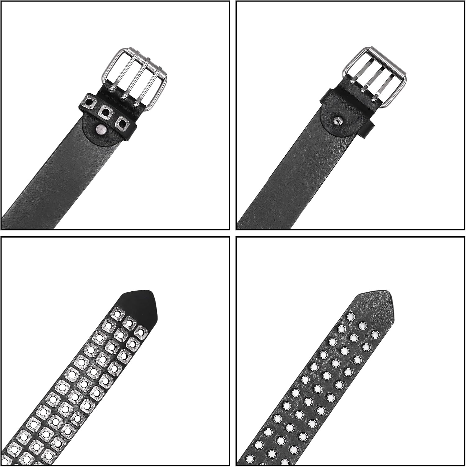 AIBEARTY Unisex Punk Style Rivet Waist Belt Faux Leather 3 Row Studded Holes Grommet Belts for Women Men Jeans Pants image 5