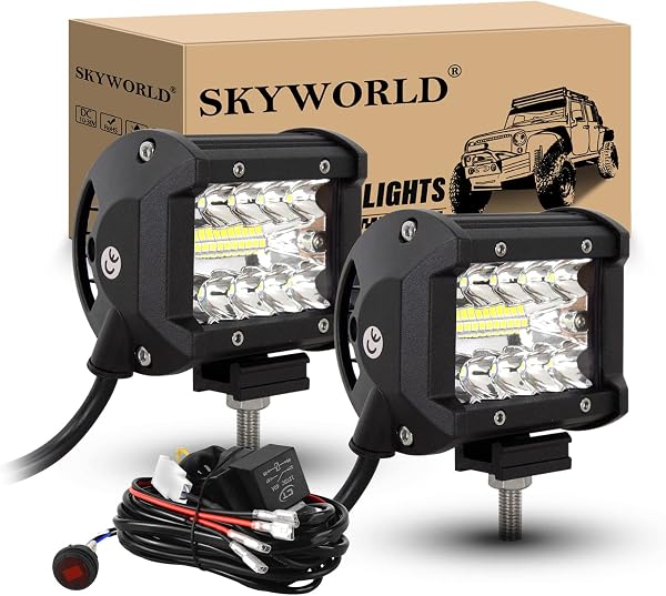 SKYWORLD 2 Pcs Faro da Lavoro LED con 12V Toggle Cablaggio Kit, 4 Pollici 10 cm 60W Impermeabile Luci di Lavoro Fari di Profondità Fuoristrada Off Road per 4x4 Moto Auto ATV SUV Trattore Harvester - 1