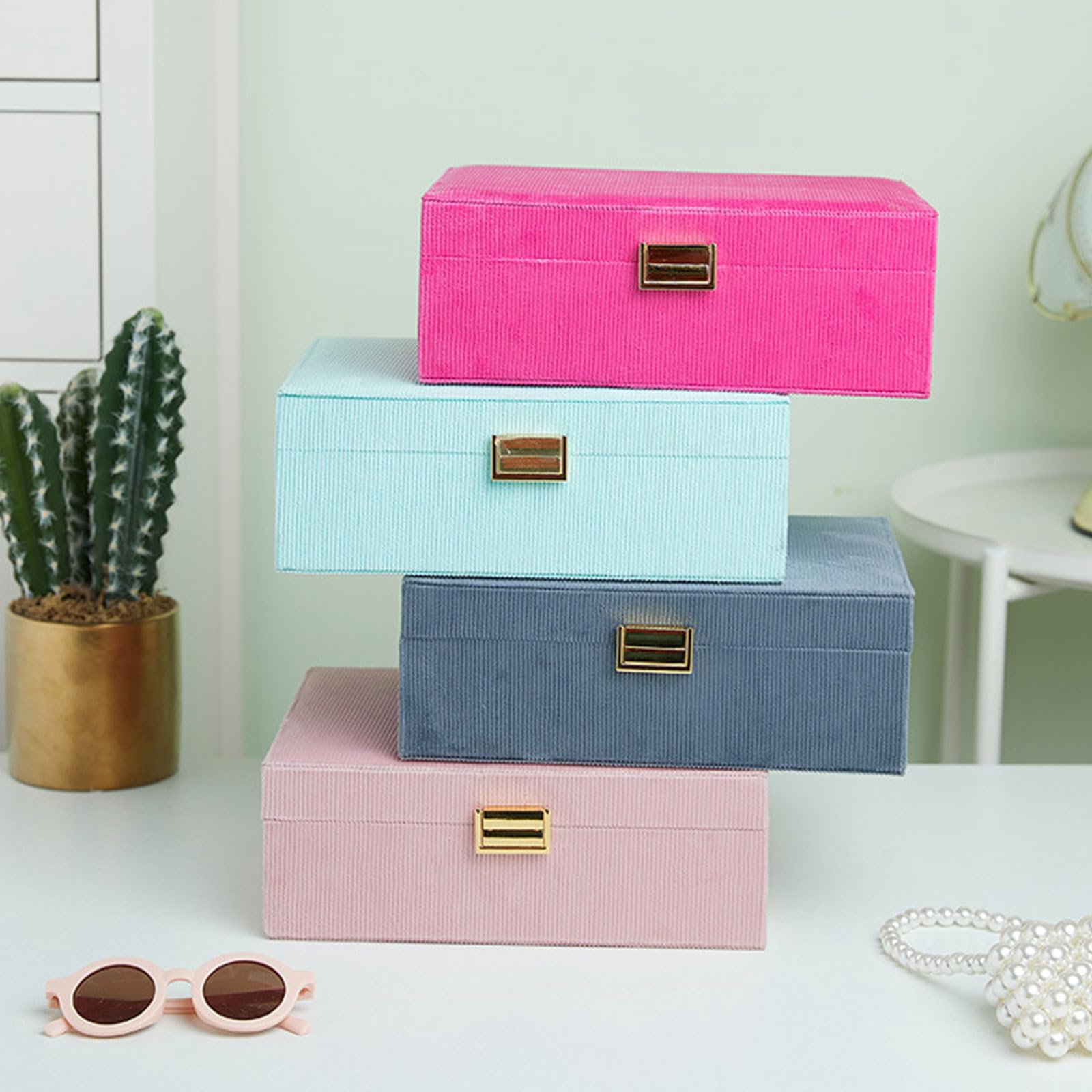 Plüschgefütterte Schmuckschatulle, eleganter großer Schmuckhalter, praktische Aufbewahrungsbox mit Mehreren Fächern