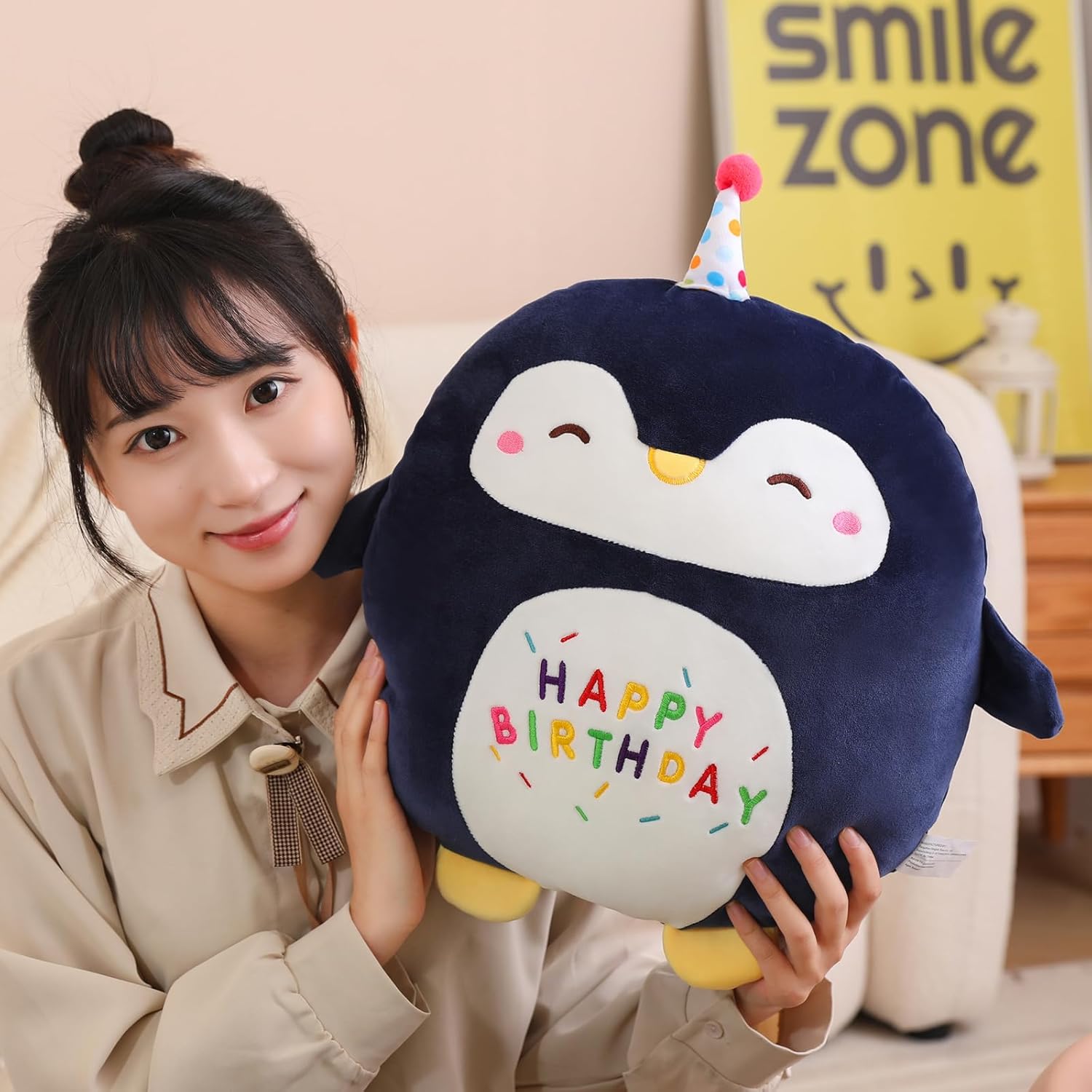 Penguin Plush Toy Penguin Stuffed Animal Cute Birthday Penguin Plushies Pillow Soft Happy Birthday Plush Toy Gifts for Kids Home Decor