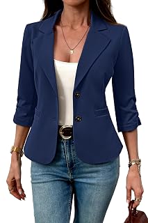 ELLEVEN Womens Casual 3/4 Sleeve Knit Blazers - High Stretch Slim Fit Business Work Suit Jacket with Pockets - Amazon product rated Grade B