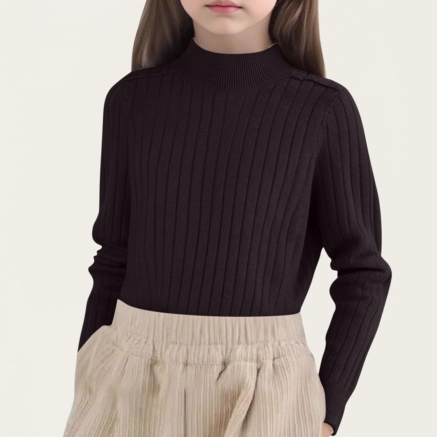 Girls Shirts Half Turtleneck Long Sleeve Tops Casual Knitted Slim Fit Pullover Blouse Tee