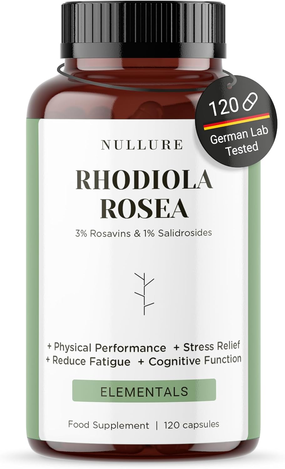 Nullure Rhodiola Rosea | 3% Rosavine and 1% Salidroside – 200mg | Stress & Anxiety Relief · Mood · Energy · Tiredness | Vegan + No Additives | Rhodiola Rosea | 120 Capsules (4 Months)