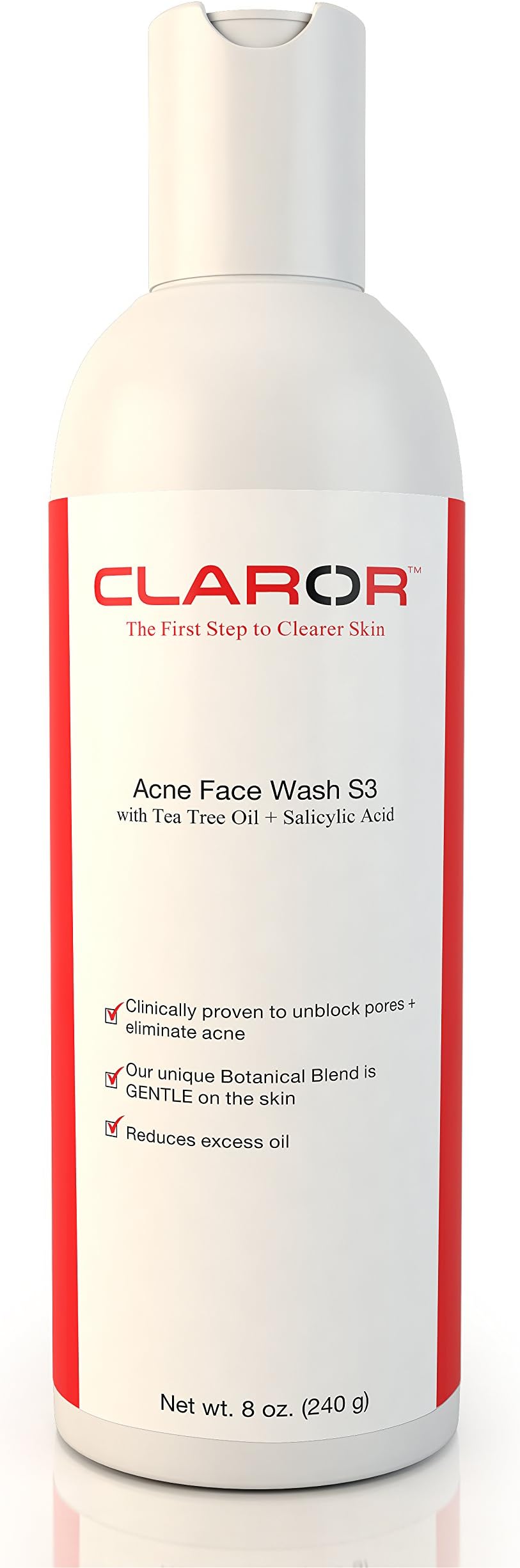 Claror S3 Best Face Wash For Acne 8 Oz, Enriched with Salicylic Acid, Natural Tea Tree Oil and Aloe Vera. Cleanser for Oily Skin. Helps to Get Rid of Pimples, Blackheads and Whiteheads.