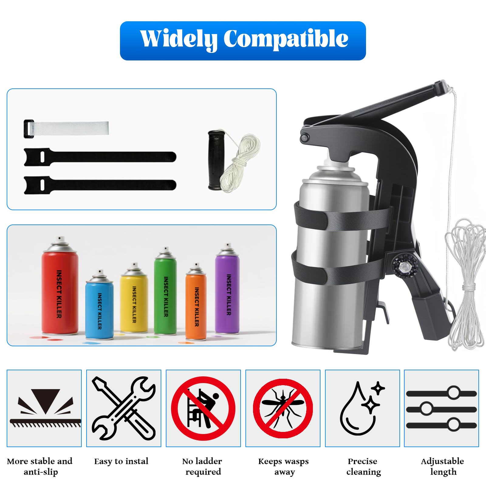 Rallonge de bombe aérosol guêpe, support de bombe aérosol frelons, Adaptateur de tige de pulvérisation 3,25 m, réglable tige de pulvérisation pour mousse guêpe spray, peinture au pistolet
