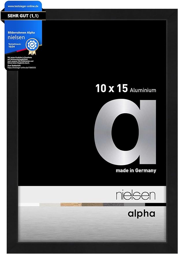 nielsen Bilderrahmen, 10 x 15 cm, Aluminium, Schwarz matt, Fotorahmen zum Auftstellen und Aufhängen im Hoch- & Querformat, Echtglas, Alpha nielsen Bilderrahmen, 10 x 15 cm, Aluminium, Schwarz matt, Fotorahmen zum Auftstellen und Aufhängen im Hoch- & Querformat, Echtglas, Alpha