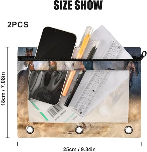 Miniatura 9 de Kcldeci Estuche para lápices para carpeta de 3 anillas, lindo perro, paquete de 2 bolsas para lápices con ventana transparente con estuche con