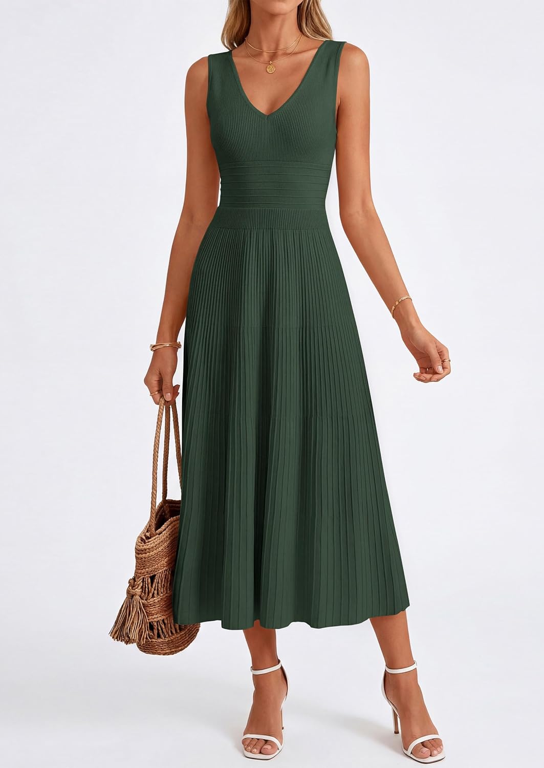 PRETTYGARDEN Summer Dresses for Women 2026 Spring Sleeveless V Neck Knit A Line Casual Midi Cocktail Wedding Guest Dress - Image 7