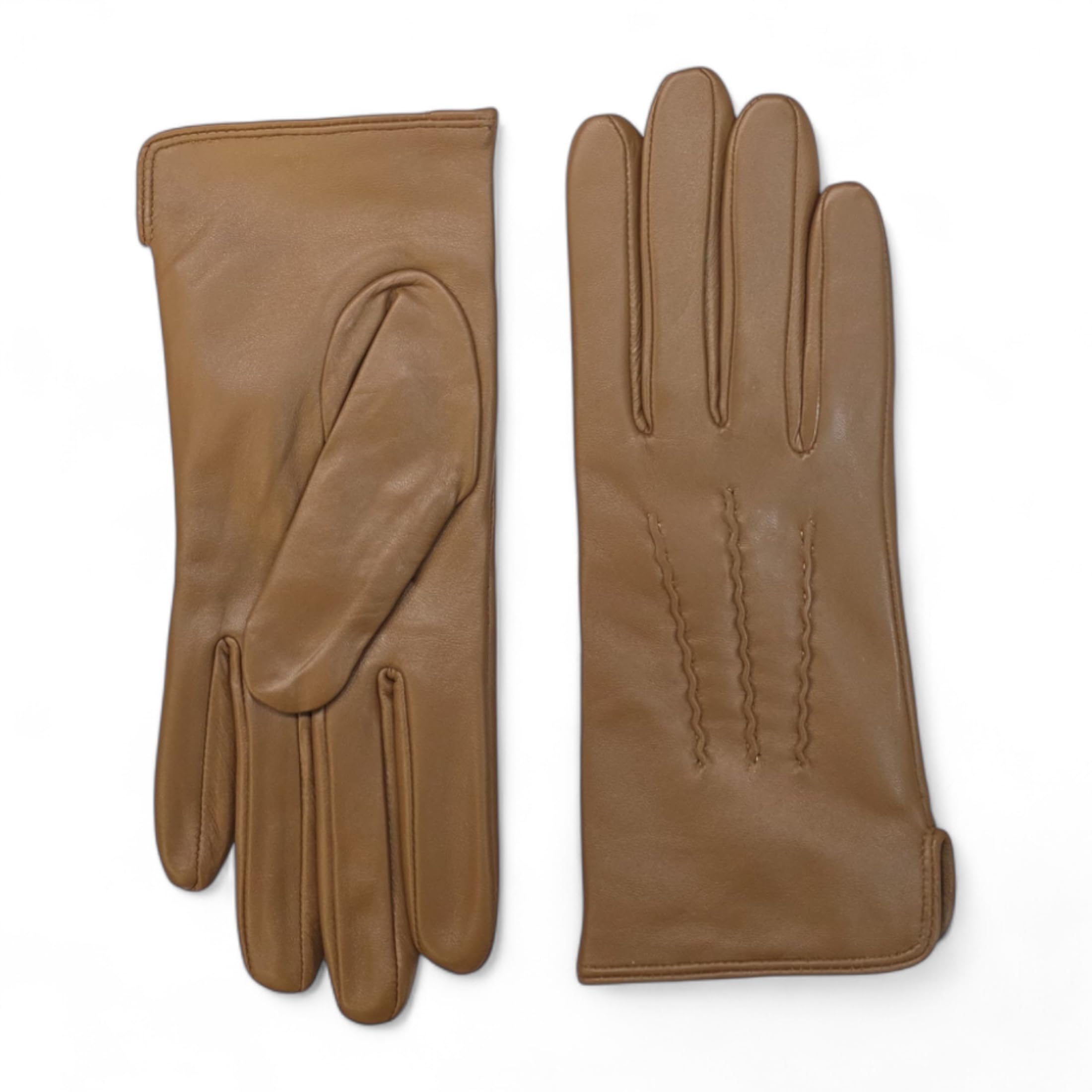 Infinity Leather Women's Tan Italian Leather Winter Gloves – Wool Lined, Touchscreen Compatible, Water-Resistant Driving Gloves, Soft Leather