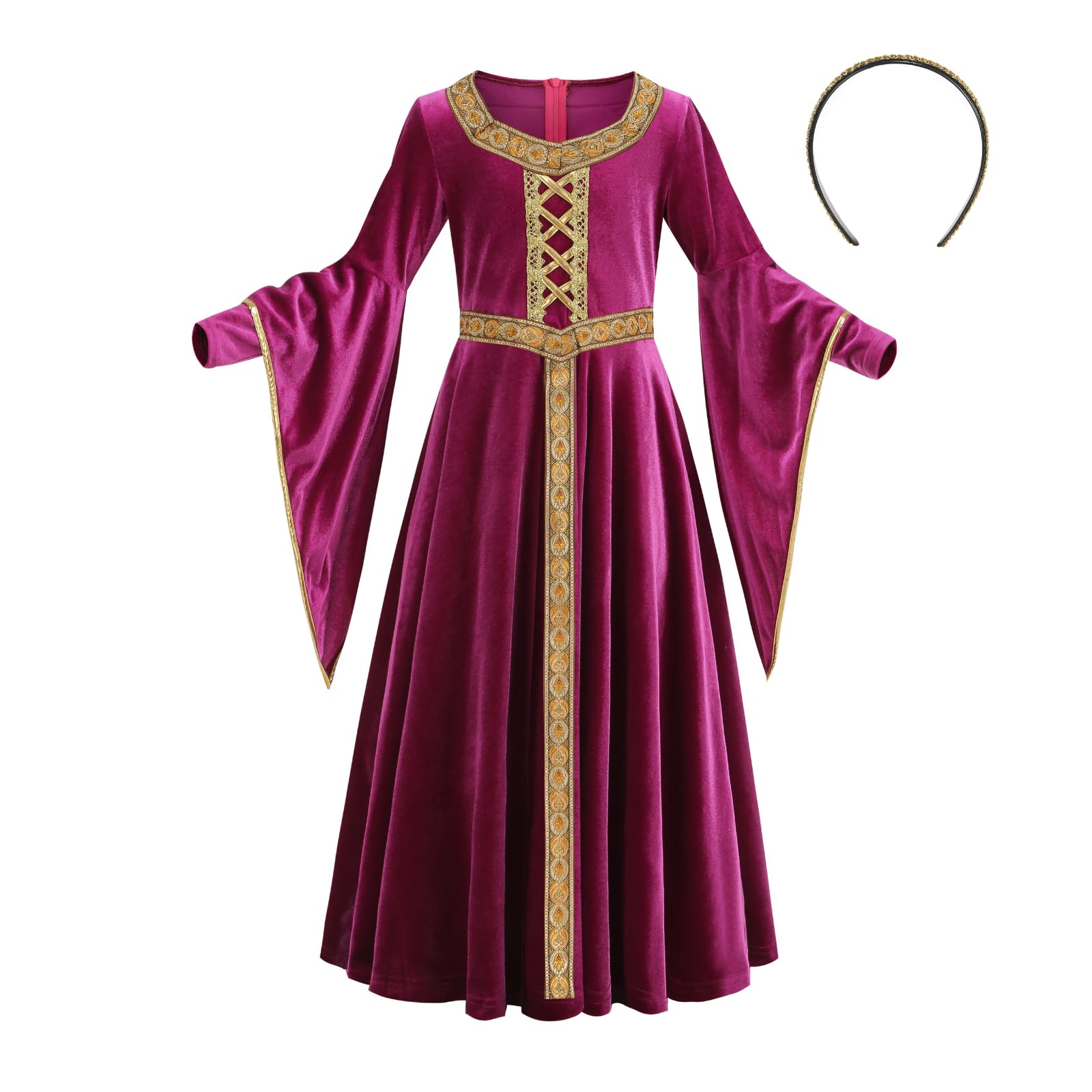 DELIVESS Girls Medieval Dress Renaissance Princess for Kids Halloween Outfit Costume 2 PCS (Pink, XL)