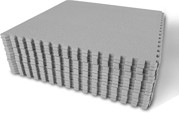 BODYTECH Puzzle Exercise Mat Interlocking Foam and Tile Mats for Home Gym. Floor Padding for Small Child. Gray Color 18 x 18 x ½ Thick 16 Sheet 36 SQFT