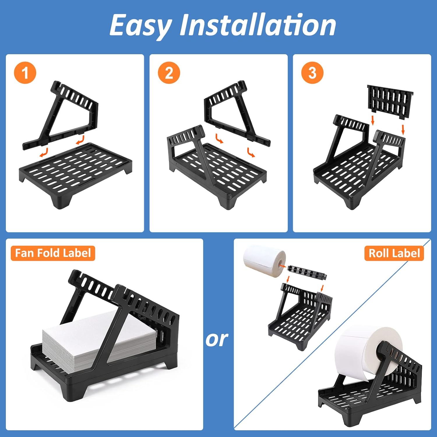 LERMITY Label Holder Thermal Label Holder for Rolls and Fanfold Labels Direct Shipping Label Stand Desktop Printer Accessory for Home, Office (Black) : Office Products