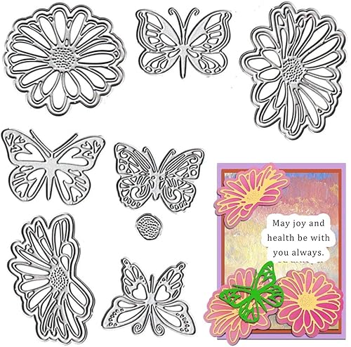 Estivaux 2 piezas de flores con marco de mariposa para hacer tarjetas, juegos de troqueles de corte de flores florales, plantillas de troqueles de