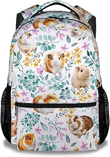 KNOWPHST Guinea Pig Girls Backpack for School, 16 Inch White Backpacks for Kids, Cute Lightweight Bookbag for Travel